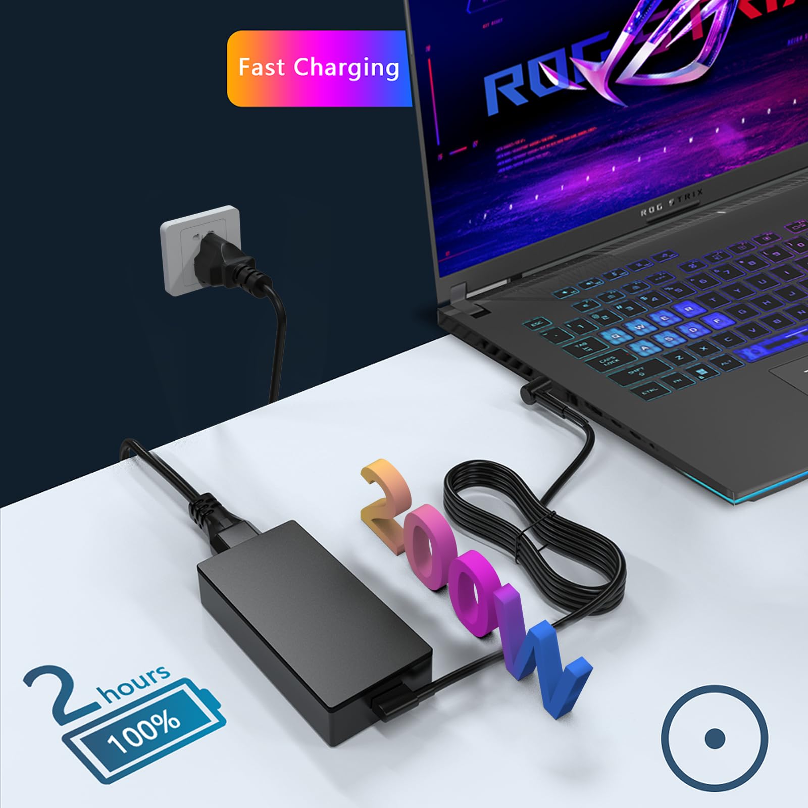 200W AC Power Adapter Replacement for ASUS TUF Dash F15/F17, ROG Zephyrus G14/G15, ROG Strix G15/G17 Laptops (2021-2023 Models) - Compatible with Gaming, Work & Travel Use