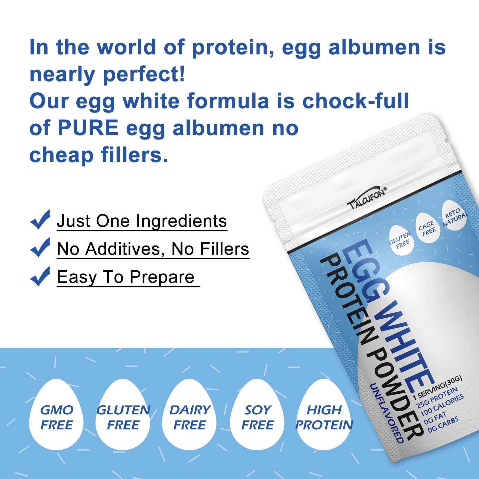 Egg White Protein Powder 8Oz (227g) - Pasteurized, No Additives, High Protein, Gluten-Free, Unflavored - Ideal for Baking, Cooking, Smoothies & Post-Workout Recovery