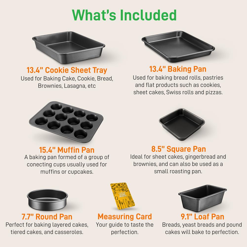 Non-Stick Baking Pans Set for Oven - 3 Piece Cookie Sheet, Pizza Pan & Cake Pan - Perfect for Baking, Roasting & Cooking at Home or Restaurant