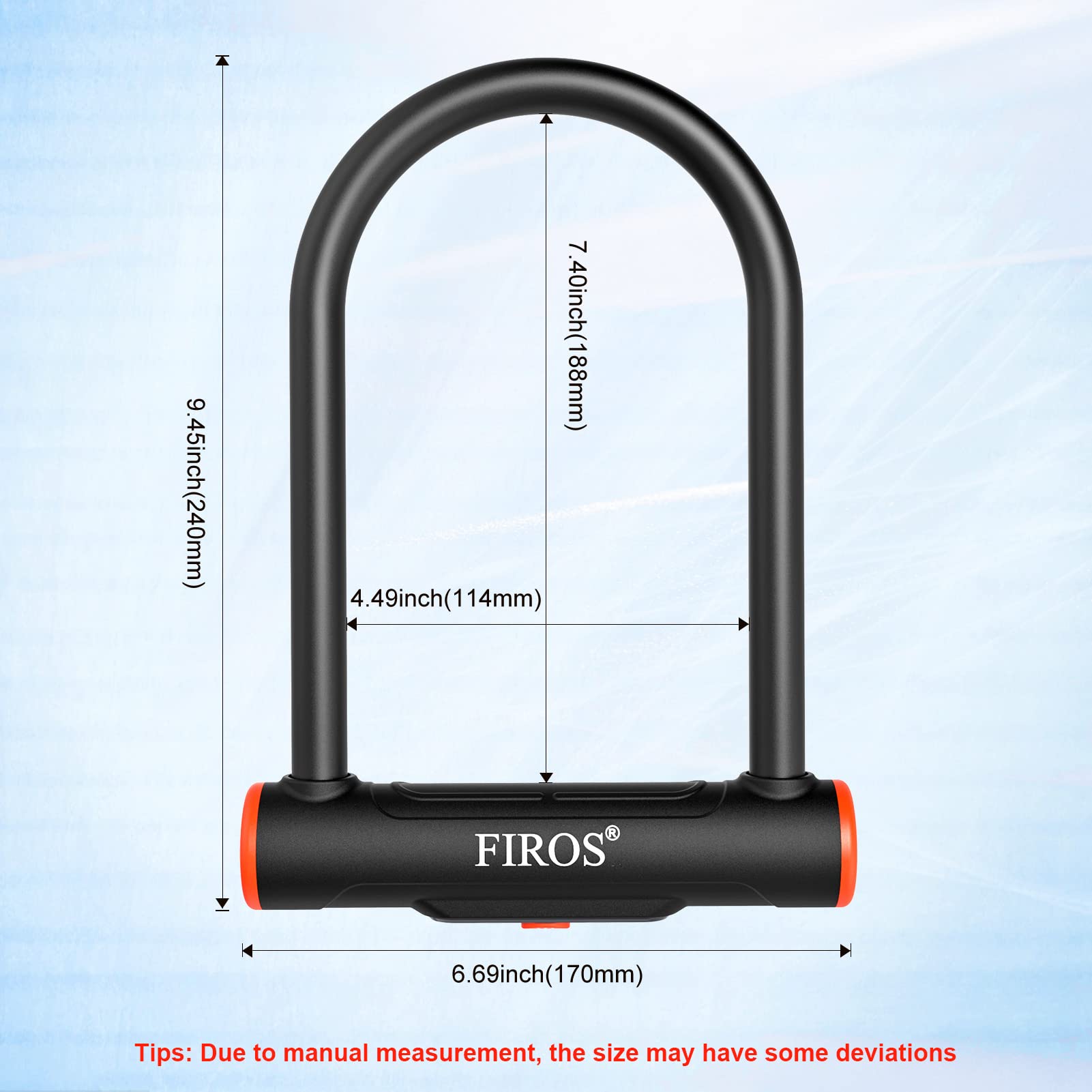 **FIROS Heavy Duty 16mm Bike U Lock - Anti-Theft Bicycle Lock with 5ft Steel Cable & Mounting Bracket - Secure Road Bikes, Mountain Bikes & Commuter Bicycles for Urban & Outdoor Use**