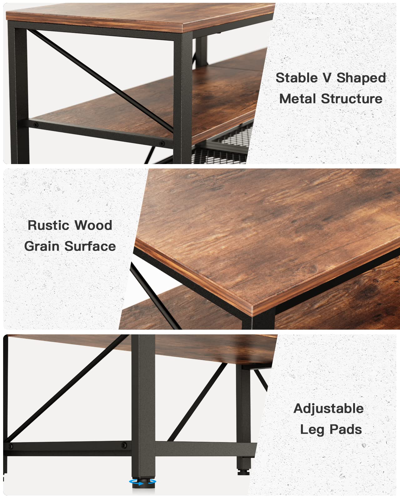 NOBLEWELL 63 Inch Rustic Brown TV Stand - 3-Tier Wood Entertainment Center with Storage, Media Console Table for Living Room - Perfect for Flat Screen TVs, Gaming Consoles & Home Theater Setup