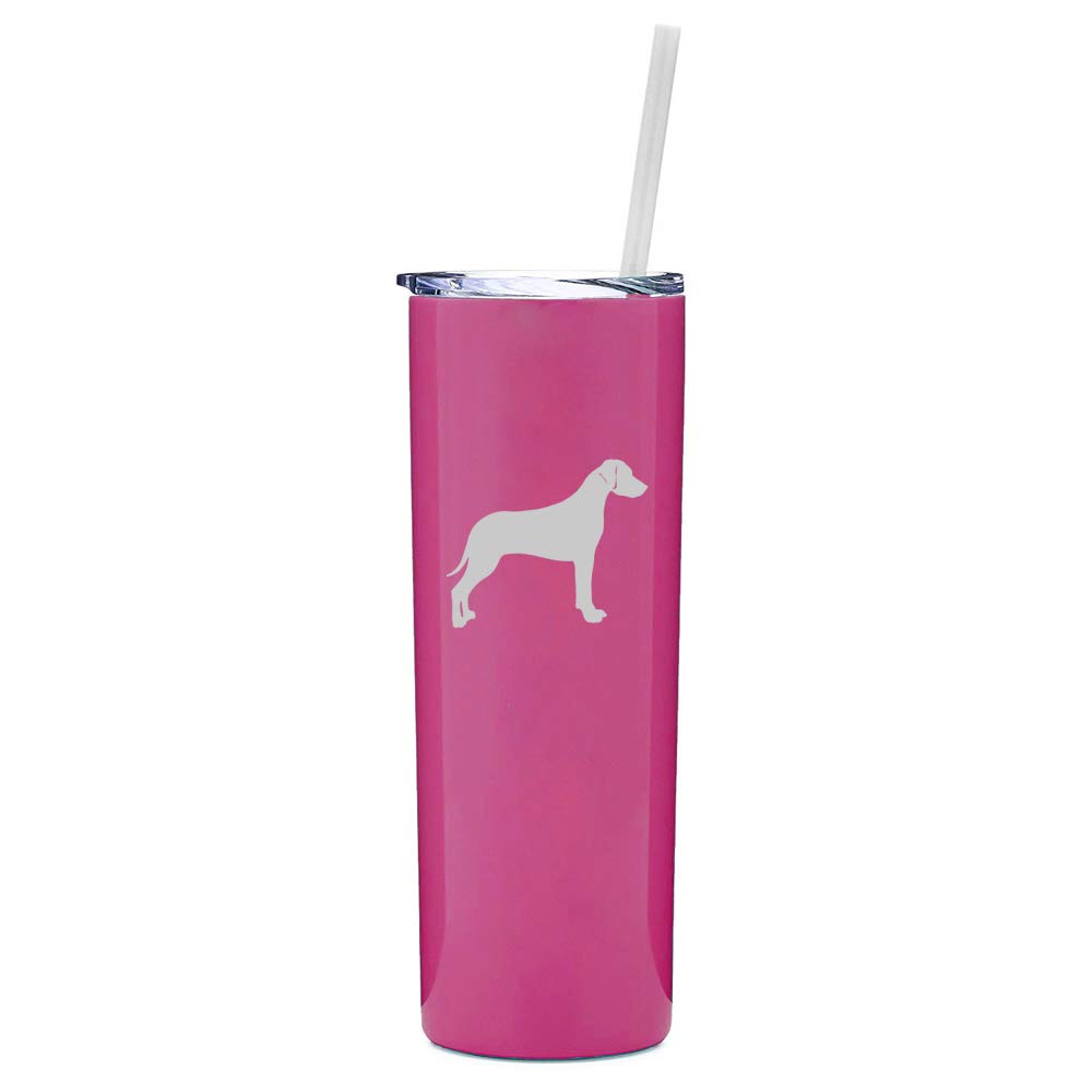 20 oz Skinny Tall Stainless Steel Vacuum Insulated Tumbler with Straw & Lid - Rhodesian Ridgeback Design in Hot Pink - Perfect for Travel, Office & Outdoor Activities