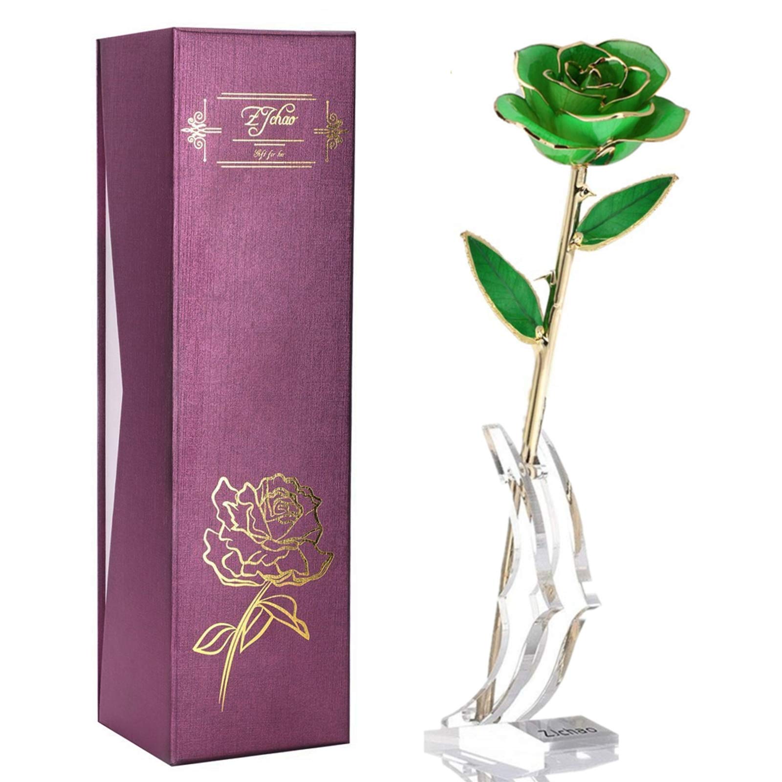 24K Gold Plated Green Rose - Eternal Preserved Flower in Elegant Stand, Perfect Gift for Wife, Mom, Grandma | Anniversary, Valentine's Day, Mother's Day Present | Home & Office Decoration