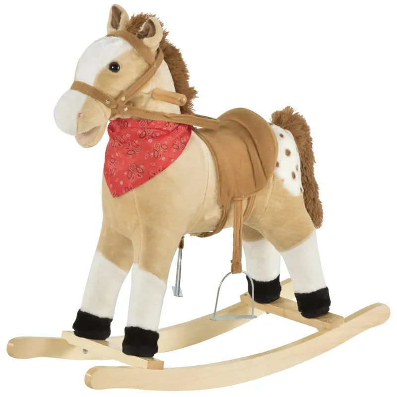 Qaba Kids Plush Ride-On Rocking Horse Toy with Realistic Sounds - Soft Rocker for Toddlers 1-3 Years Old | Perfect for Indoor Play, Birthday Gifts & Cowboy-Themed Nursery Decor