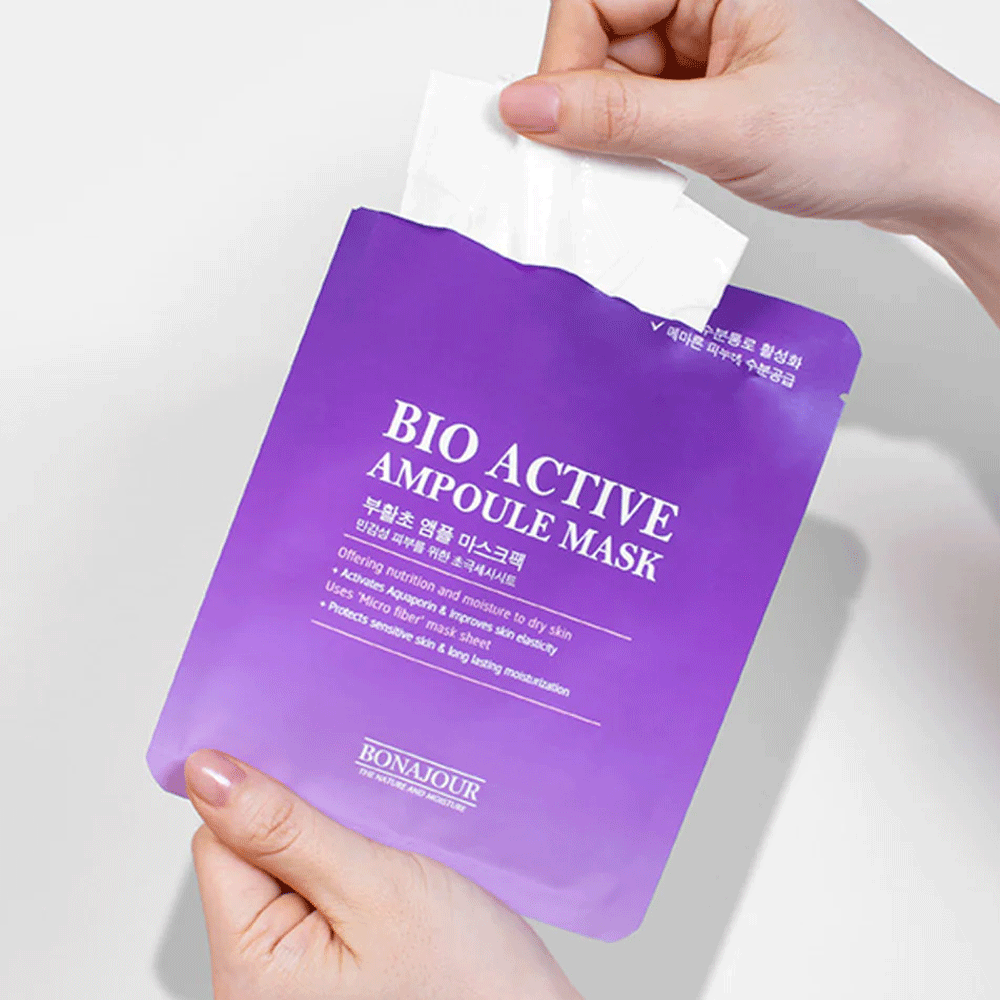BONAJOUR Bio Active Ampoule Mask 25g (10 Pack) - Hydrating & Brightening Facial Sheet Mask for Glowing Skin | Perfect for Daily Skincare Routine & Spa Night