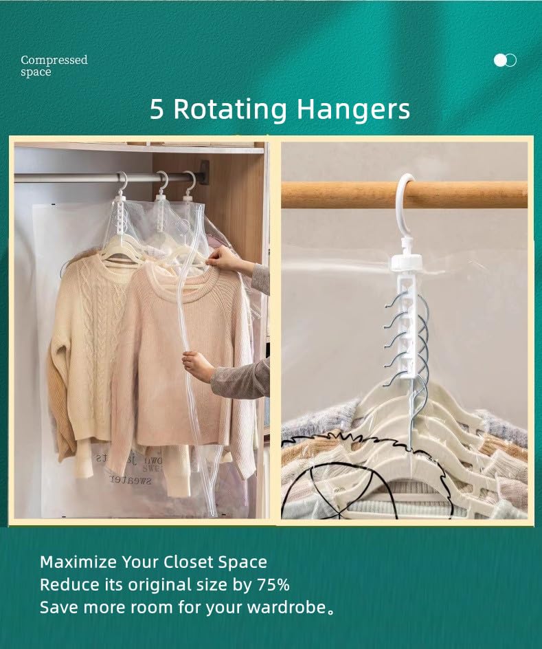 6 Pack Vacuum Storage Bags for Clothes - Space Saving Hanging Organizer for Suits, Dresses & Jackets | Clear Vacuum Seal Bags for Closet, Travel & Seasonal Storage