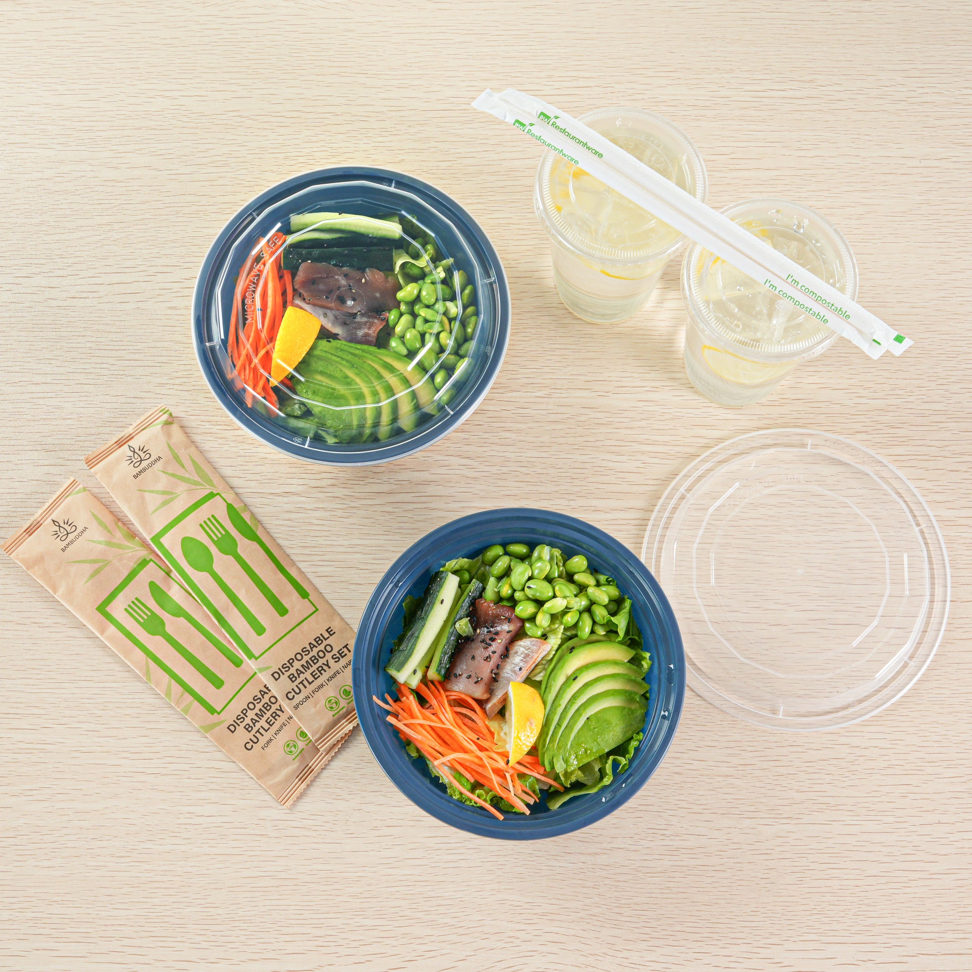 32 oz Round Midnight Blue Plastic Food Storage Containers with Clear Lids - Microwave Safe, BPA Free (100-Pack, 7.25