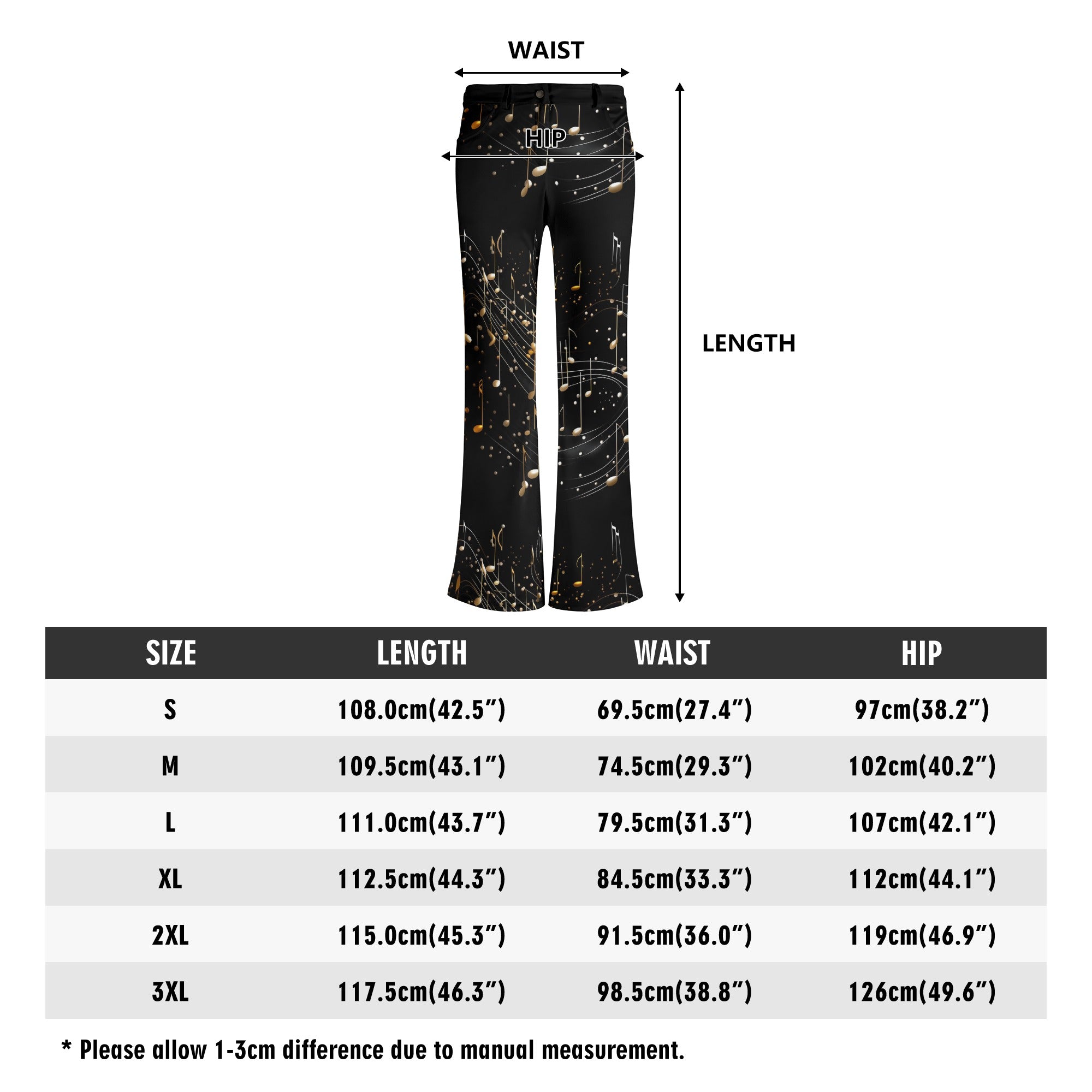 Gold Music Flare Pants for Women - High Waisted 70s Retro Bell Bottom Trousers - Perfect for Concerts, Music Festivals & Vintage Fashion Outfits