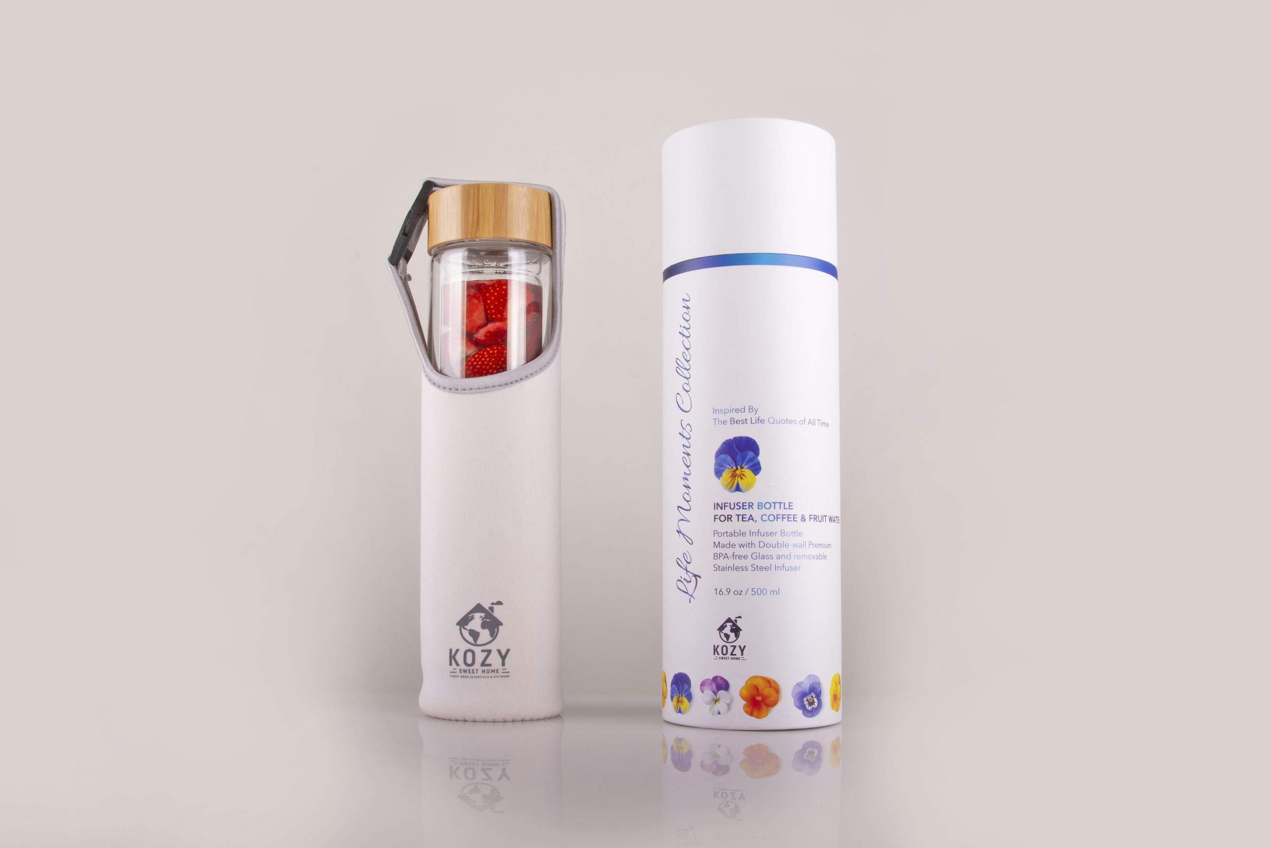 Kozy Kitchen Double Wall Glass Tumbler with Stainless Steel Infuser - Insulated for Hot & Cold Drinks - Perfect for Tea, Coffee, Fruit Infused Water - Includes Strainer & White Sleeve (Le Petit Prince Design) - Ideal for Office, Travel, and Home Use