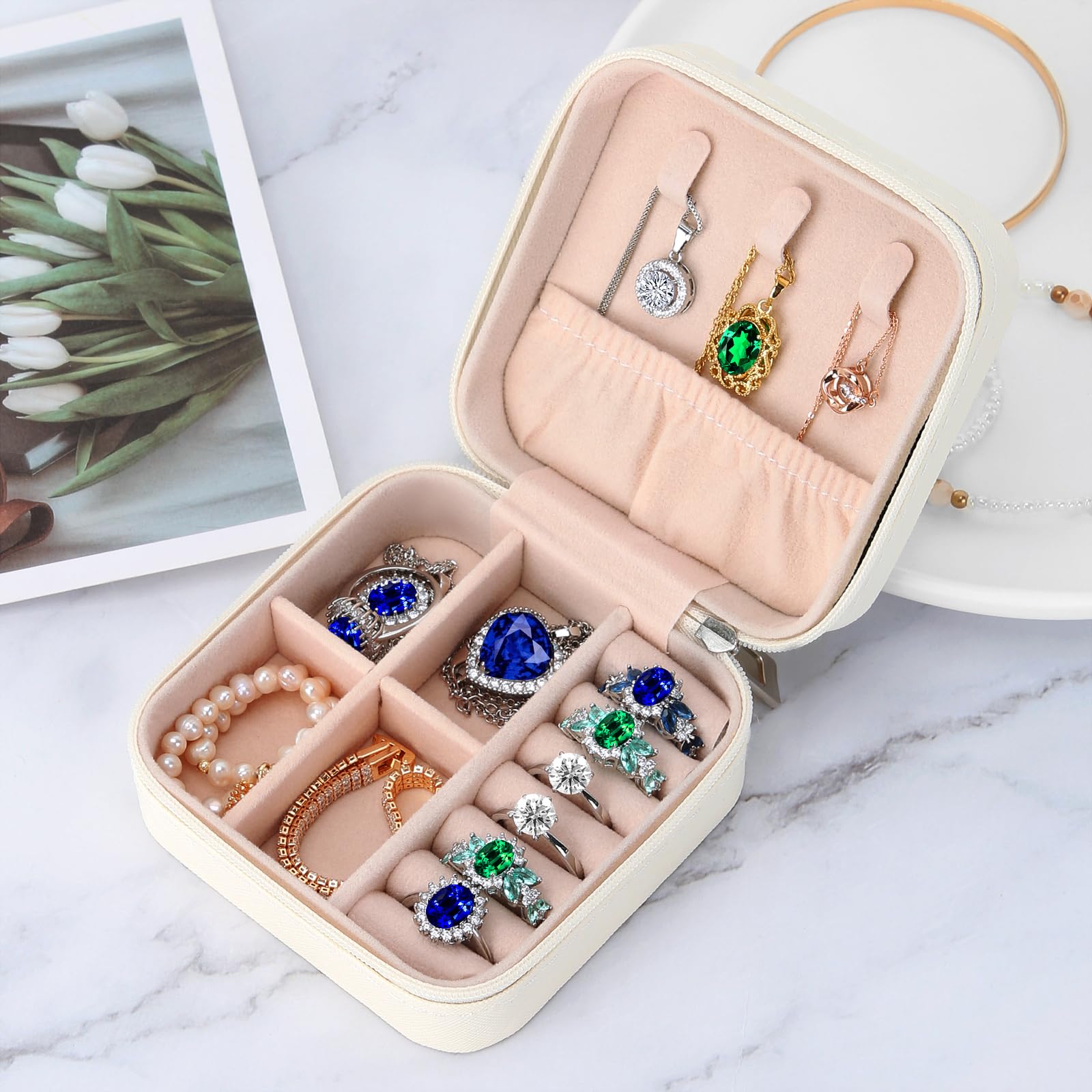 LETURE 3-Piece Travel Jewelry Organizer Set - Portable Mini Jewelry Storage Box for Rings, Earrings & Necklaces - Perfect for Women's Travel, Gifts & Home Organization (White) - Ideal for Vacation, Business Trips & Daily Jewelry Display
