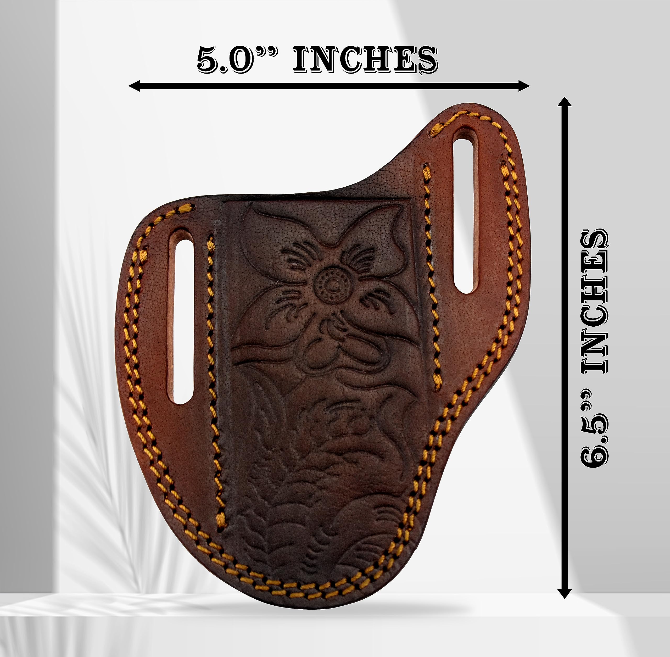 Handmade Custom Leather Sheath for Trapper & Hunting Knives - 100% Genuine Leather, Tan Color, Dual Carry Design | Perfect for Outdoor Adventures, Camping, and Bushcraft Activities | Hercules Knives Compatible