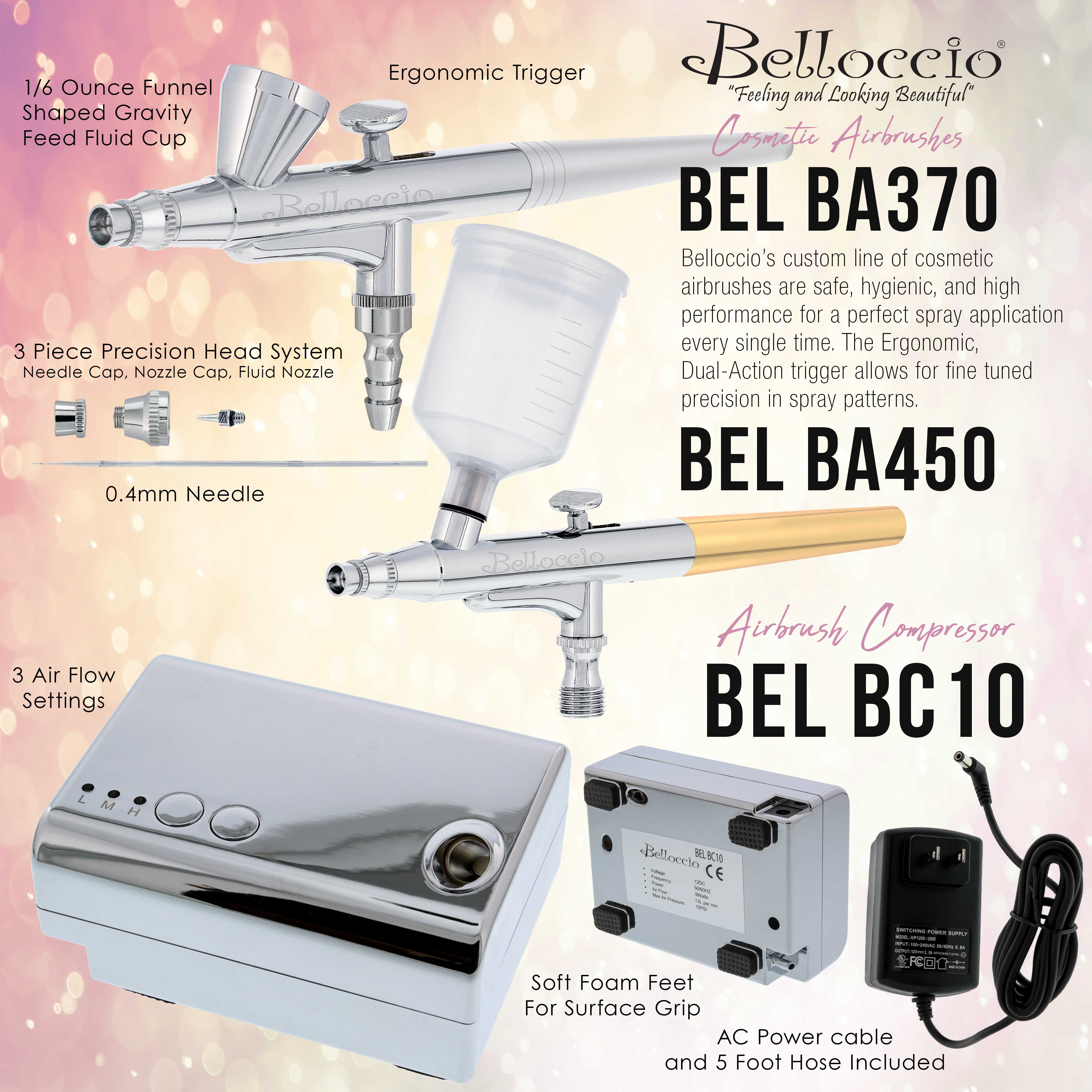 Belloccio Ultimate Airbrush Makeup & Spray Tanning System Kit - Professional Airbrush Makeup Gun, Fair Shade Foundation, Blush & Tanning Solution for Flawless Beauty - Perfect for Bridal, Photo Shoots & Salon Use