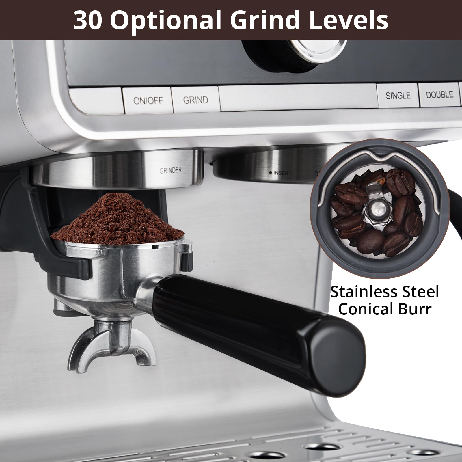 20 Bar Pressure Stainless Steel Espresso Machine with Milk Frother - 2.8L Water Tank for Cappuccino, Latte & Macchiato | Commercial Grade Barista Kit for Home & Office Use
