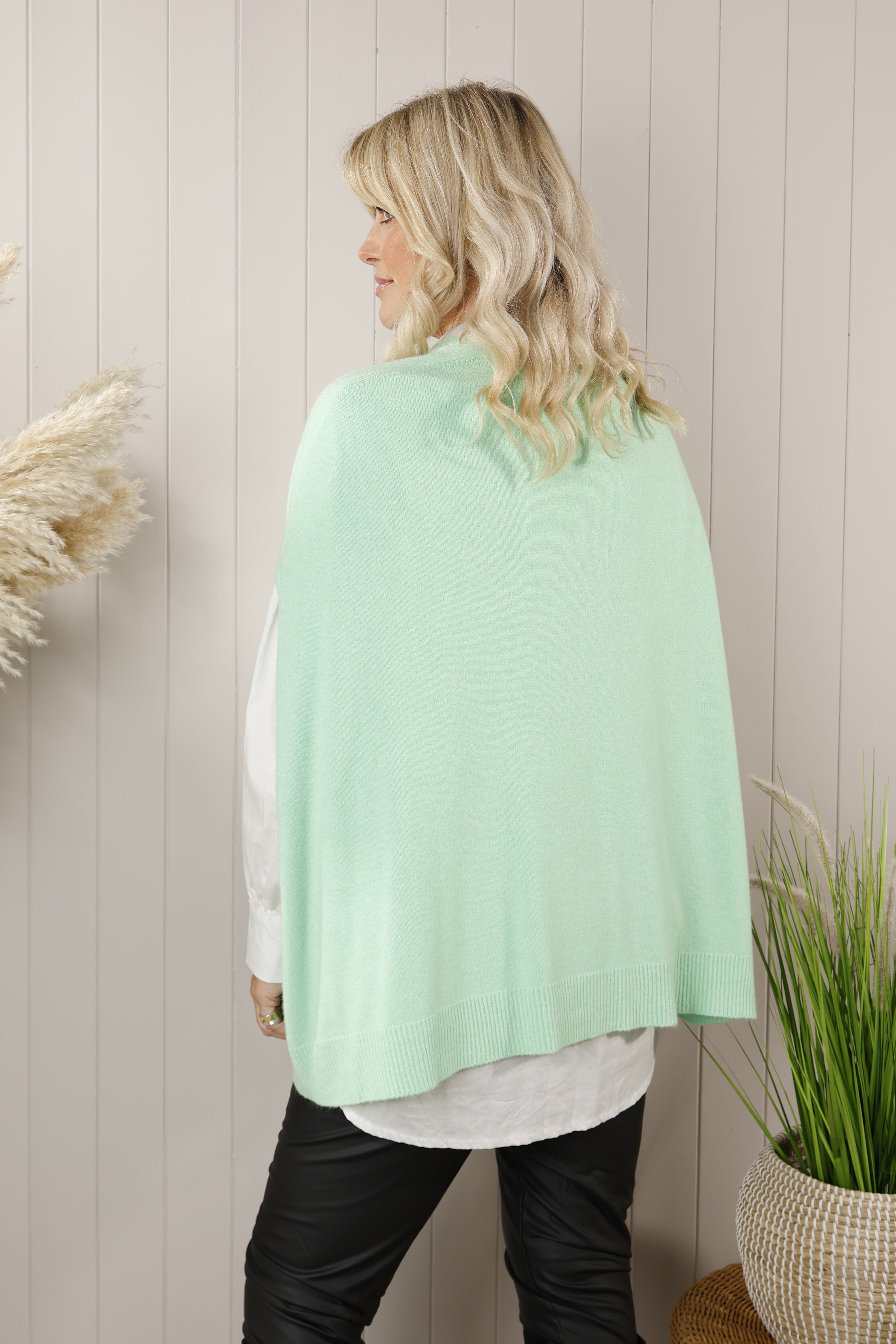 Keely Women's Mint Green Poncho Top - Soft & Stylish Knitwear for Fall & Winter | Perfect for Casual Outings, Layering & Cozy Loungewear