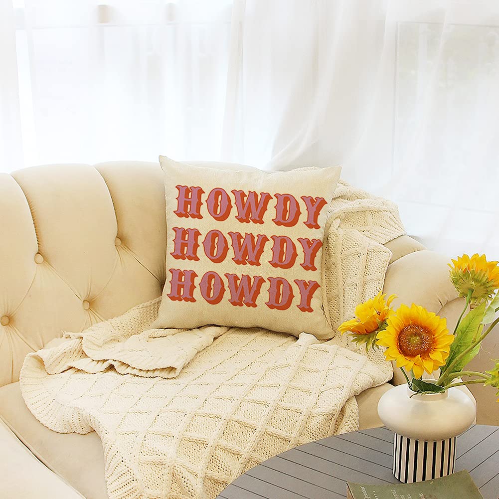 Farmhouse Rustic Pillow Covers 18x18 Inch - Howdy Howdy Quote Throw Pillow Cases for Couch, Sofa & Bed - Cozy Home Decor, Housewarming Gifts & Family Room Décor