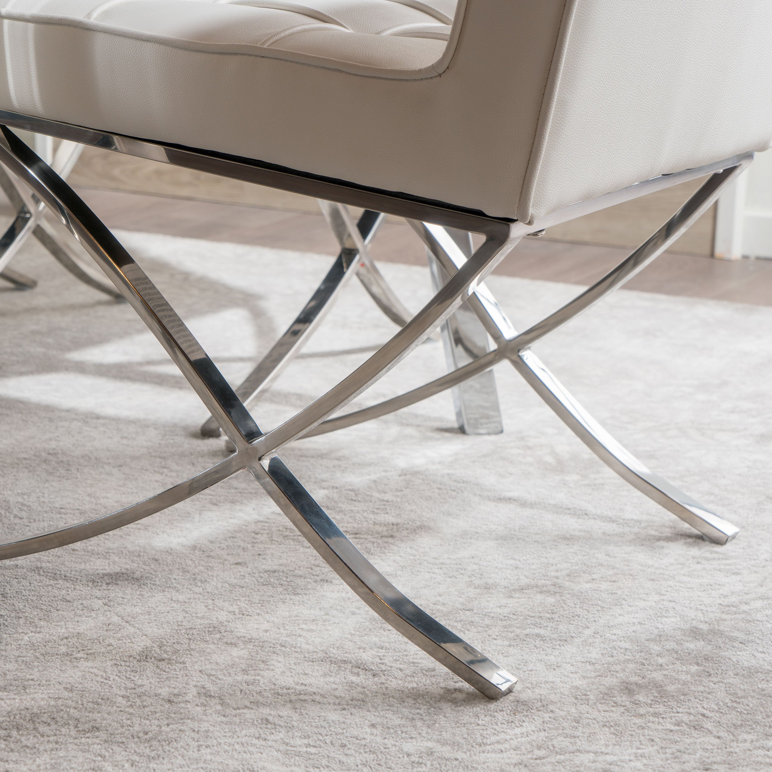 Premium Modern White Leather Dining Chairs Set of 2 - Genuine Corrected Grain Upholstery - Elegant Kitchen & Dining Room Furniture for Home & Restaurant Use