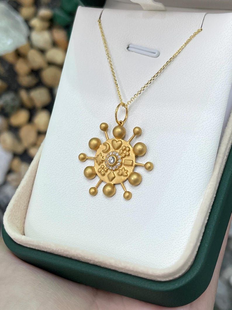 0.15tcw 14K Solid Gold Natural Diamond Celestial Pendant Necklace for Women - Perfect for Everyday Wear, Gift Giving & Special Occasions