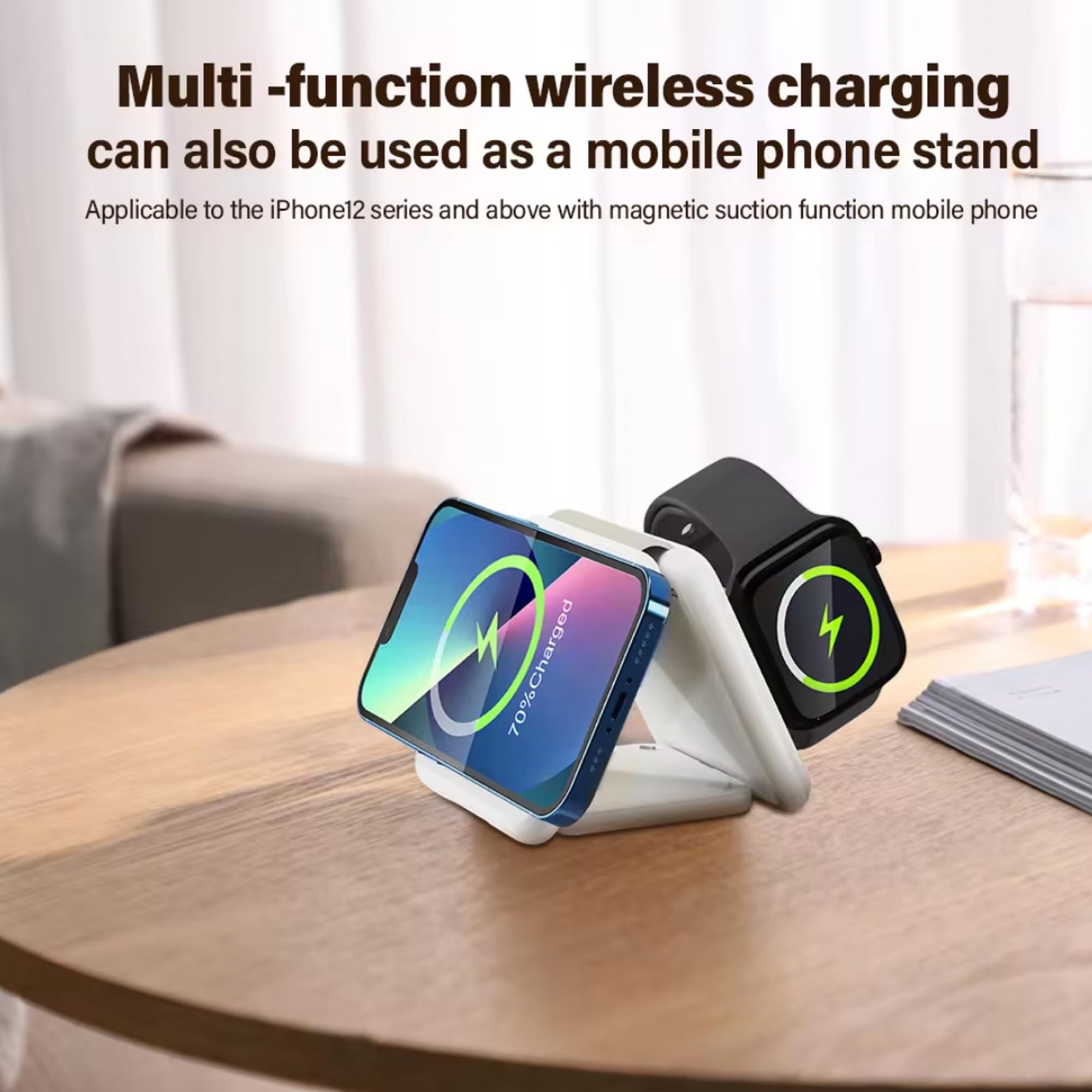 3-in-1 Magnetic Wireless Charging Station for iPhone 15/14/13/12 Series & Apple Watch 9/Ultra 2/8/7/SE | Foldable Travel Wireless Charger | Fast Charging for Home, Office & Travel
