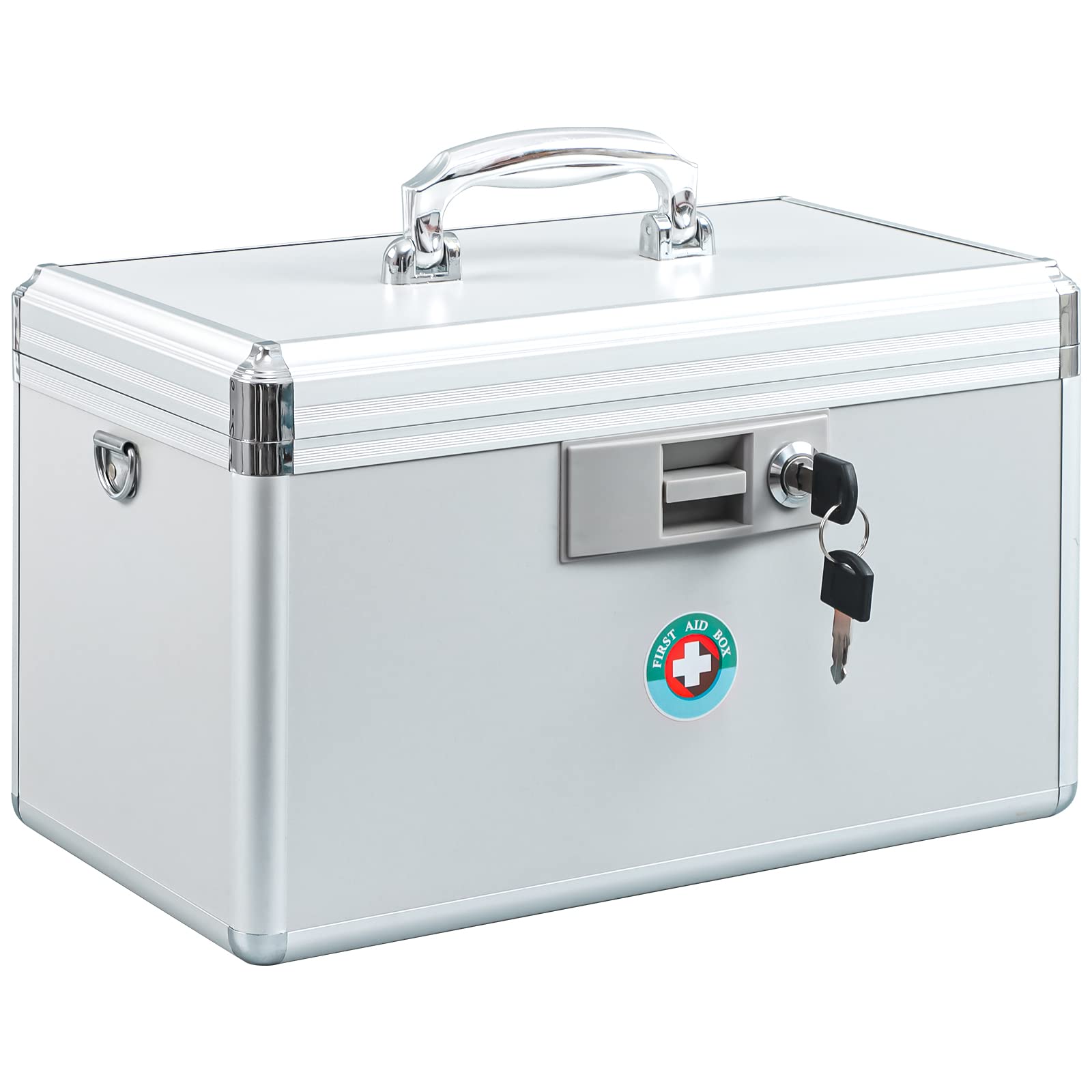 KYODOLED Locking Medicine Cabinet with Key - Secure First Aid & Medication Storage Box (13.9''x7.8''x8.6'') White - Ideal for Home, Pharmacy & Healthcare Facilities