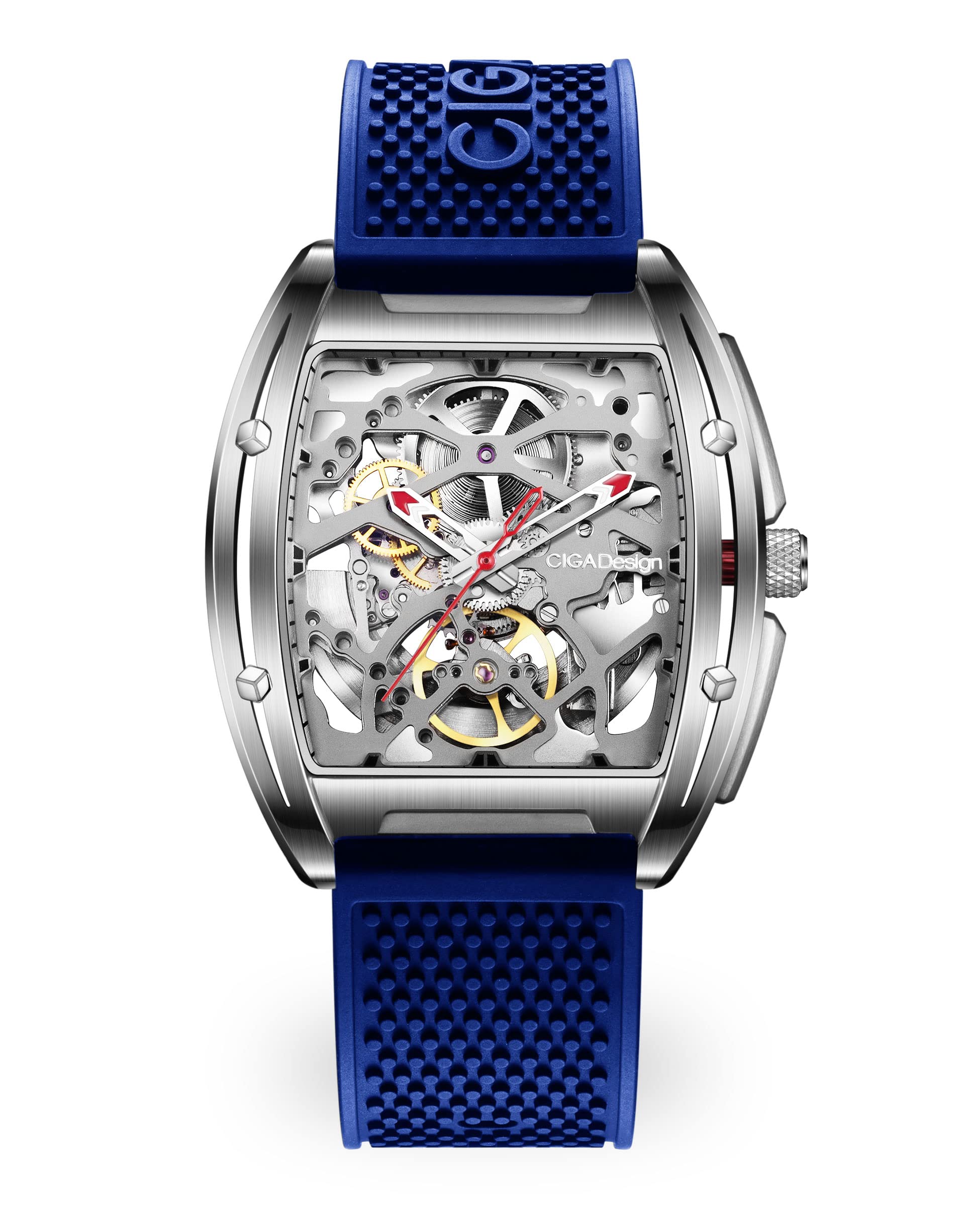 CIGA Design Z Series Automatic Skeleton Mechanical Watch - Luxury Tonneau Wristwatch with Leather & Silicone Strap, Stainless Steel Case, Business Dress Style, Waterproof Timepiece for Men & Women | Perfect for Formal Occasions, Office Wear & Gift Giving