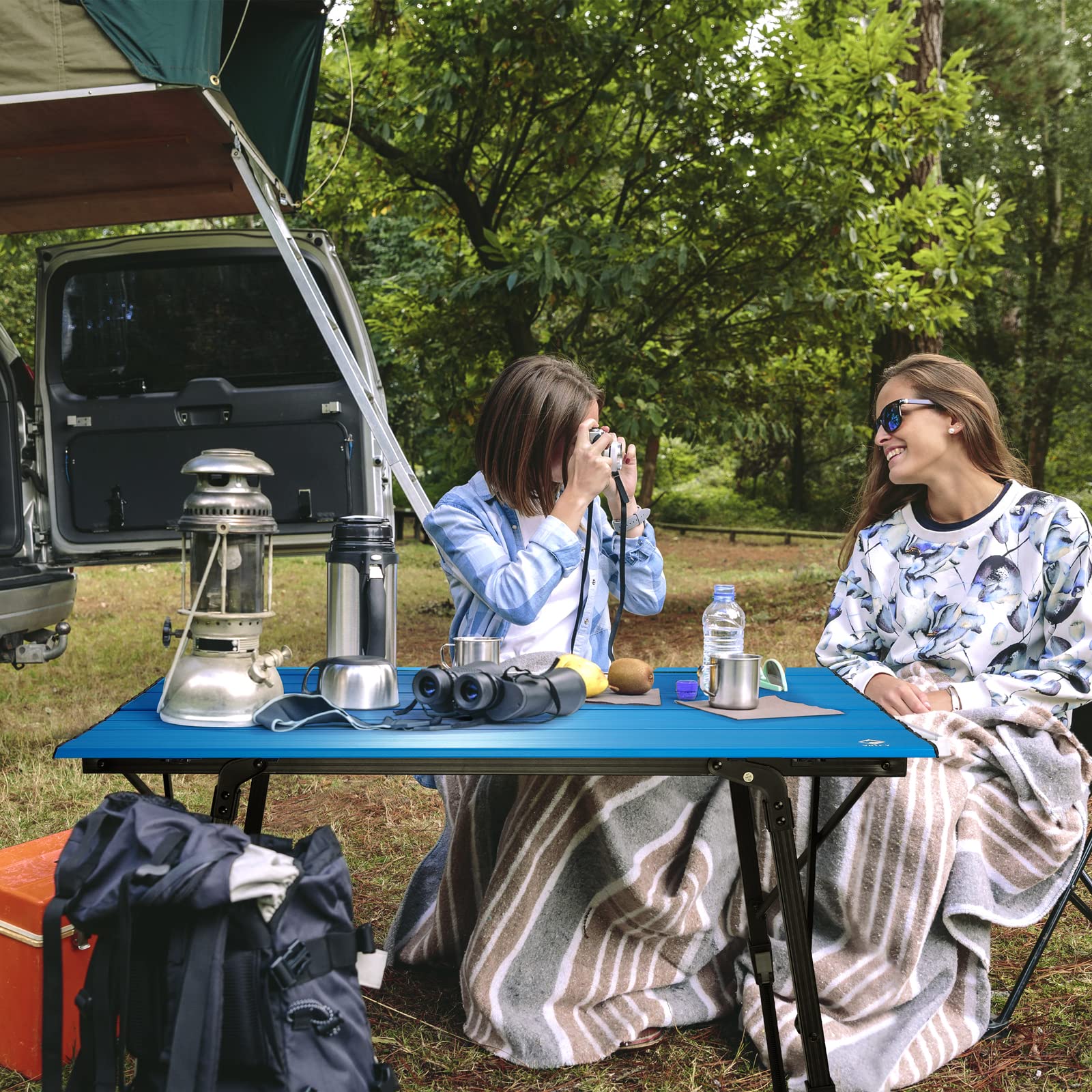 VILLEY Portable Camping Table with Adjustable Height - Lightweight Aluminum Folding Table for Outdoor Cooking, Picnic, Beach, Backyard, BBQ & Travel - Includes Carrying Bag | Perfect for Camping Trips, Tailgating & Beach Parties