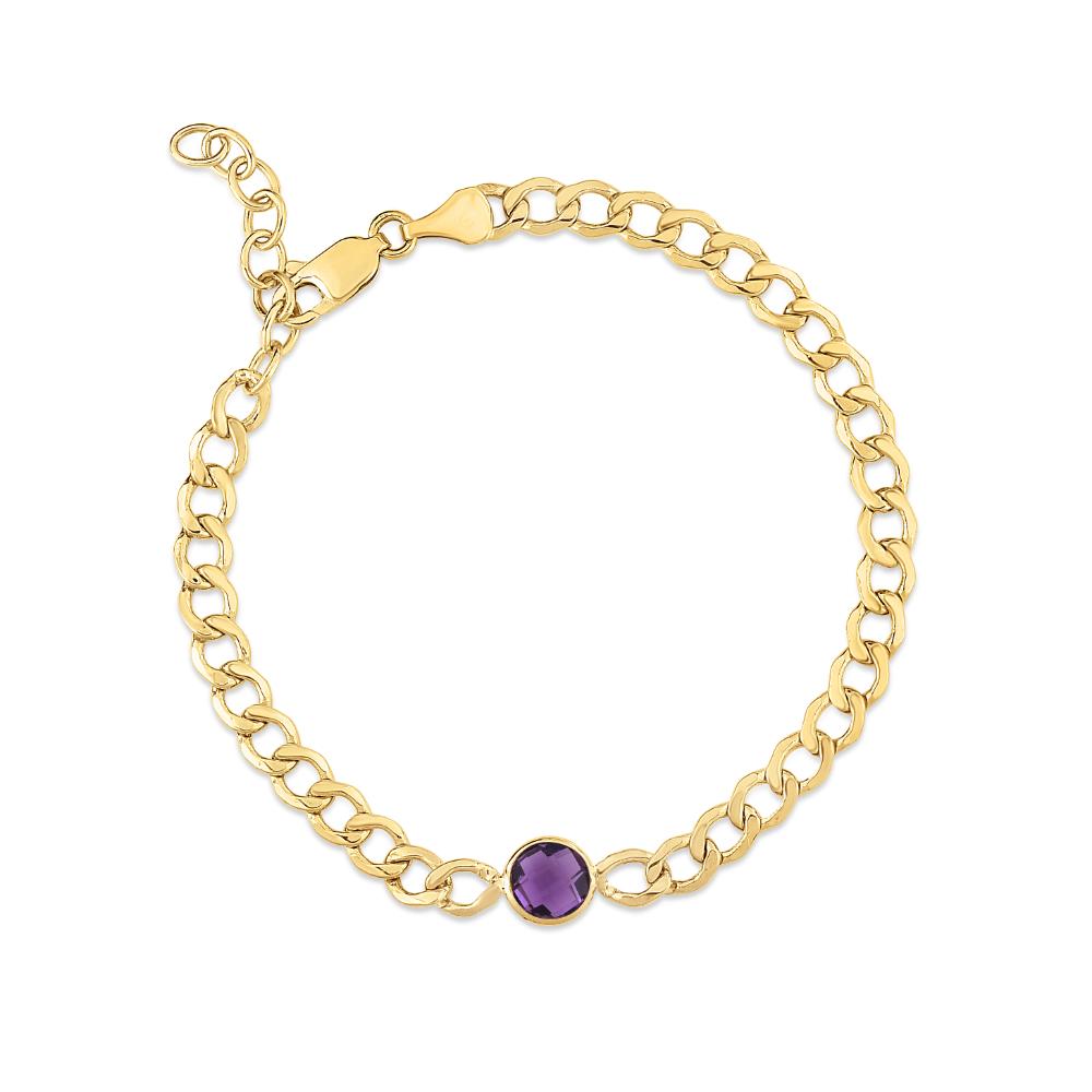 14K Gold Amethyst Curb Chain Bracelet for Women - Elegant Purple Gemstone Jewelry Gift for Birthday, Anniversary & Special Occasions