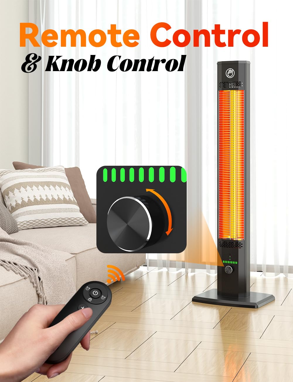 BALKO 42 Inch Outdoor Infrared Heater with 9 Heat Levels & 540 Min Timer - 1500W Patio Heater with Child Safety Lock, IP65 Waterproof, Tip-Over & Overheat Protection - Perfect for Garage, Deck, Backyard, and Indoor Use