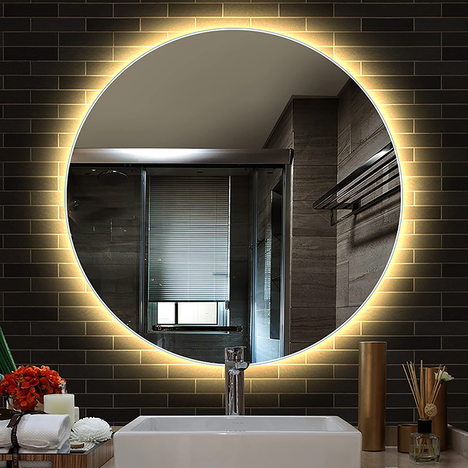 32 Inch Round LED Bathroom Mirror with Anti-Fog Technology, Dimmable 3-Color Lighting & Touch Control - Vanity Mirror for Makeup, Shaving, Home Decor - Ideal for Bathrooms, Dressing Rooms & Modern Home Interiors