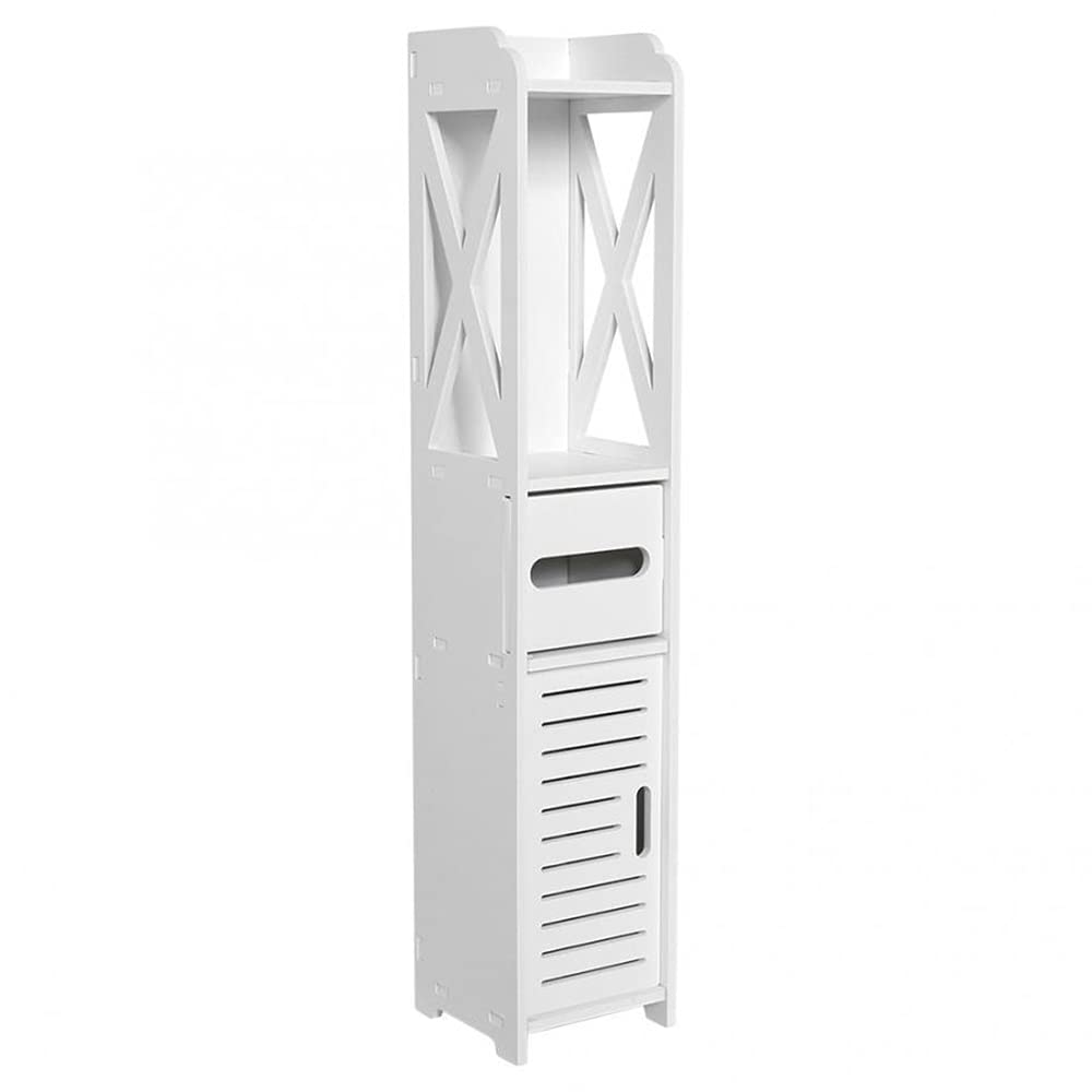 LHK Small Bathroom Storage Corner Floor Cabinet - Freestanding Bath Organizer with Doors & Shelves, 3-Tier Toilet Paper & Towel Holder, White - Perfect for Bathroom, Laundry Room & Small Space Organization