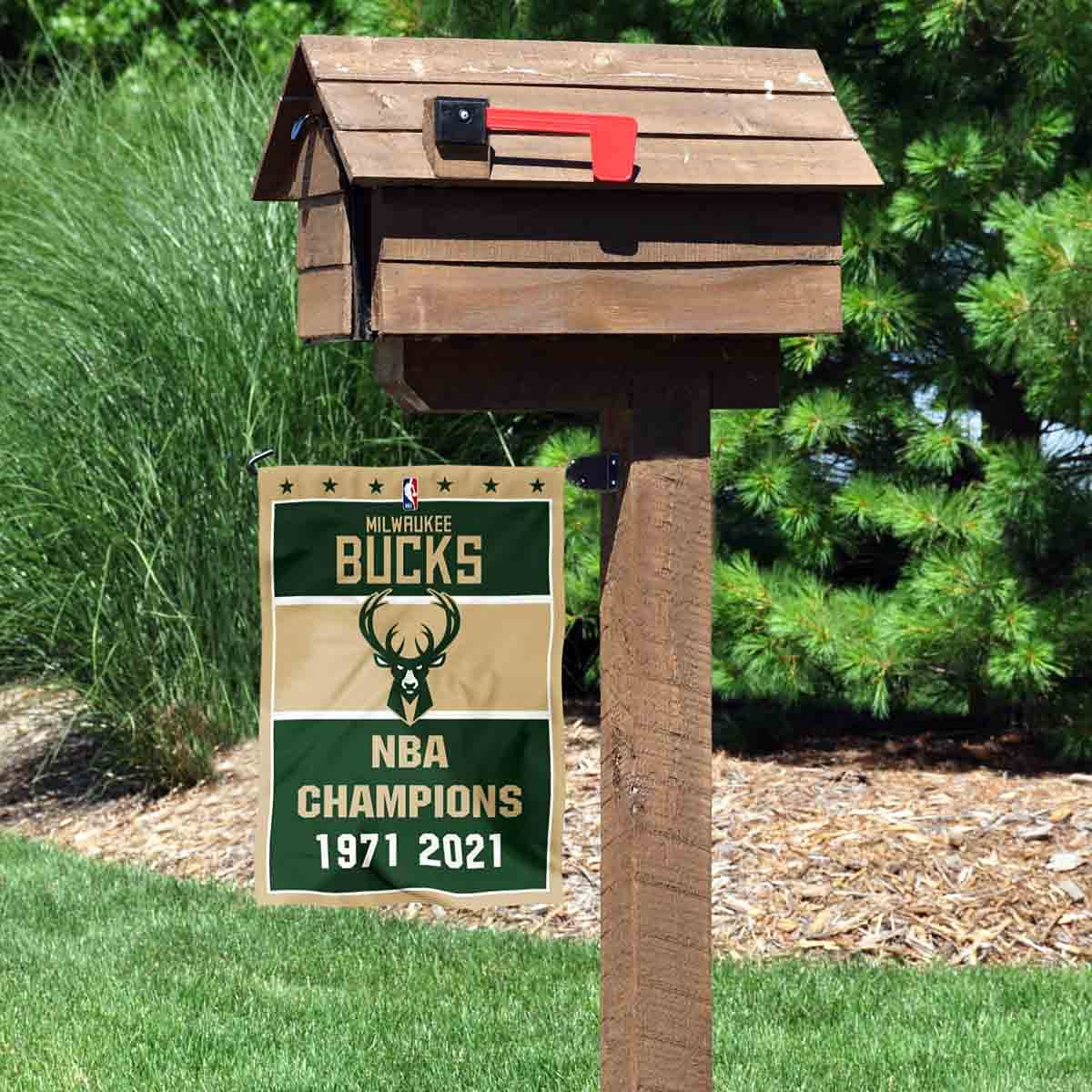 WinCraft Milwaukee Bucks 2-Time NBA Champions Double-Sided Garden Flag - Perfect for Basketball Fans, Yard Decor & Sports Themed Outdoor Decorations