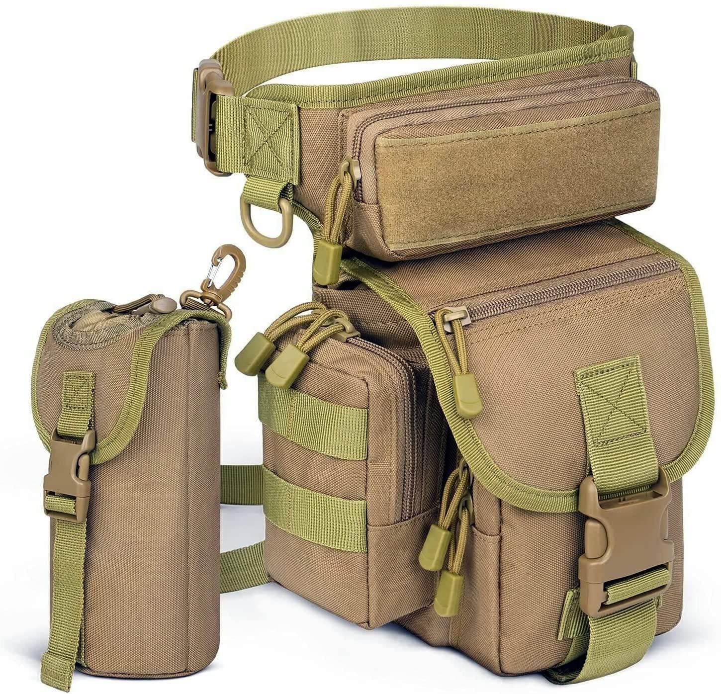 Tactical Drop Leg Bag with Water Bottle Pouch - Multi-Purpose Military Waist Pack, Waterproof Thigh Fanny Pack for Outdoor Activities | Perfect for Travel, Cycling, Hiking, Camping & Tactical Gear Storage