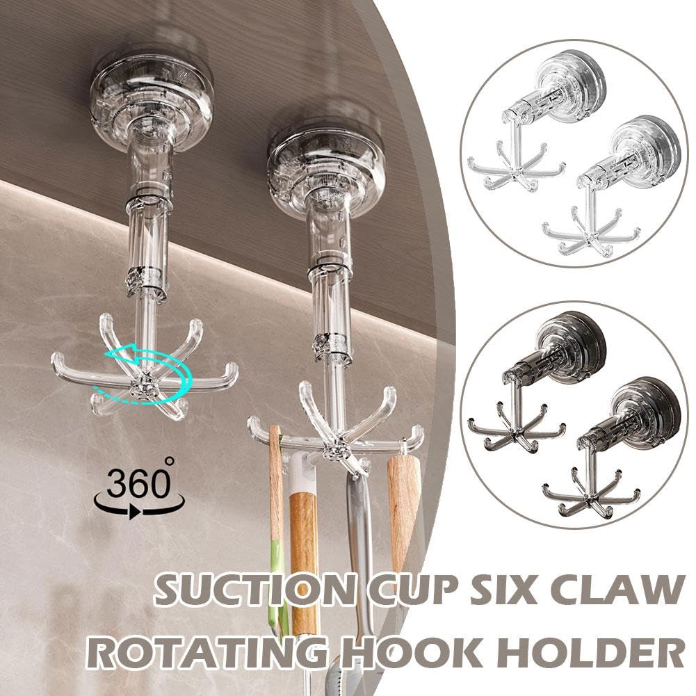 Hanging Utensil Holder with Suction Cup, 360° Rotating Folding Hook, Wall Mounted Kitchen Organizer for Utensils, Spoons, and Ladles, Perfect for Kitchen and Bathroom Storage