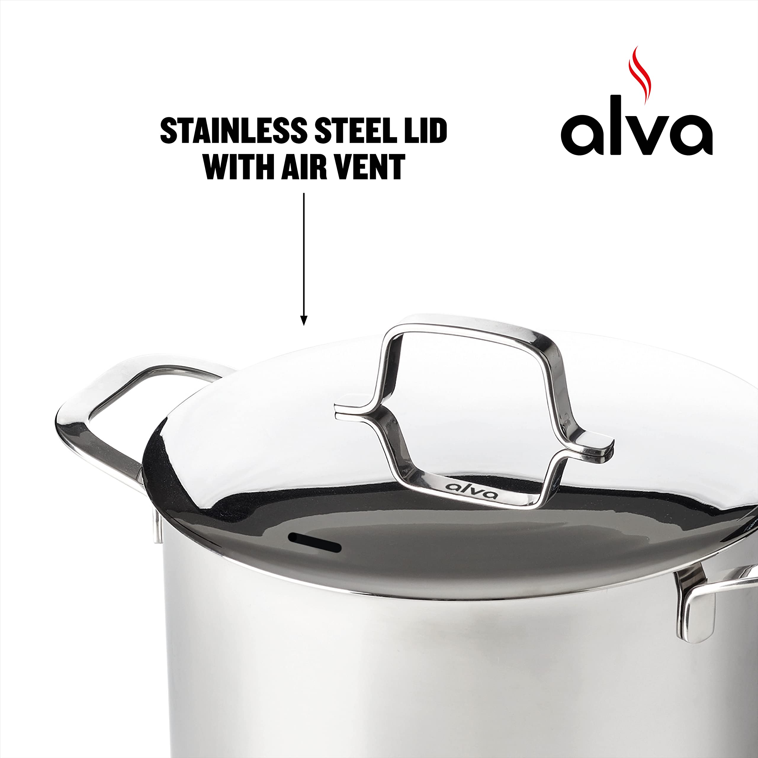 Alva Maestro 8 Qt Stainless Steel Stock Pot with Lid - 18/10 Professional Grade Non-Toxic Cooking Pot - PFAS/PFOA/PTFE Free - Induction & All Stovetop Compatible - Oven Safe - Perfect for Soups, Stews, Pasta & Large Family Meals