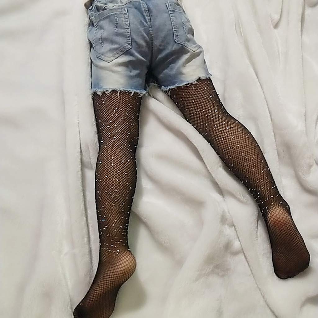 Moonker Girls Fishnet Stockings for Kids 7-12 Years - Mesh Flash Tights with Lightning Design - Perfect for Dance Costumes, Halloween Outfits & Party Wear