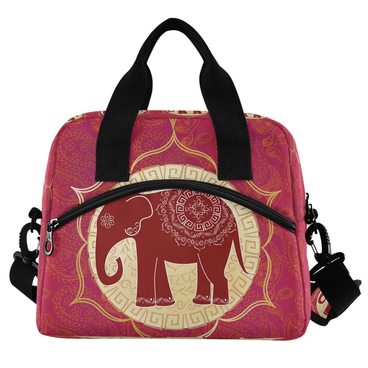 **MNSRUU Insulated Lunch Bag with Indian Elephant & Mandala Design - Reusable Leakproof Lunch Tote for Men & Women - Perfect for Work, School, Picnics & Outdoor Activities**