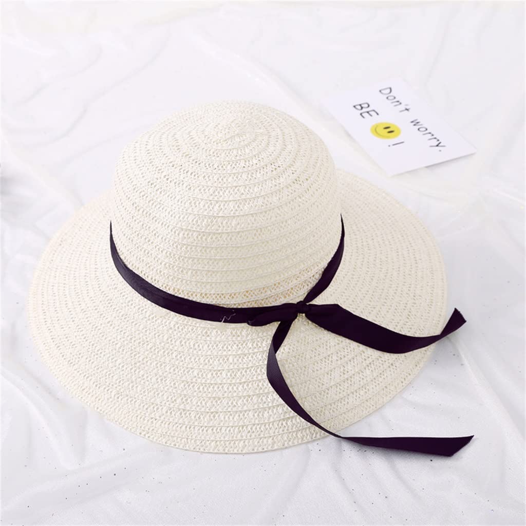 Women's Summer Sun Hat with Bow - Breathable Straw Visor for Beach, Vacation & Outdoor Activities - UV Protection Sunscreen Hat (Color: B, Size: One Size)