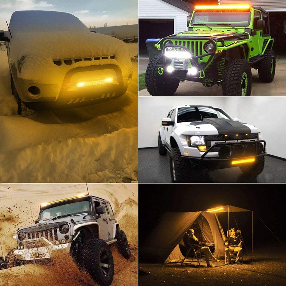 AUXTINGS 12 Inch 180W LED Strobe Light Bar - White & Amber Flash, Triple Row 5500LM Flood Spot Combo - Waterproof Off-Road Lights for Trucks, ATVs, UTVs, Emergency Vehicles & Construction Equipment