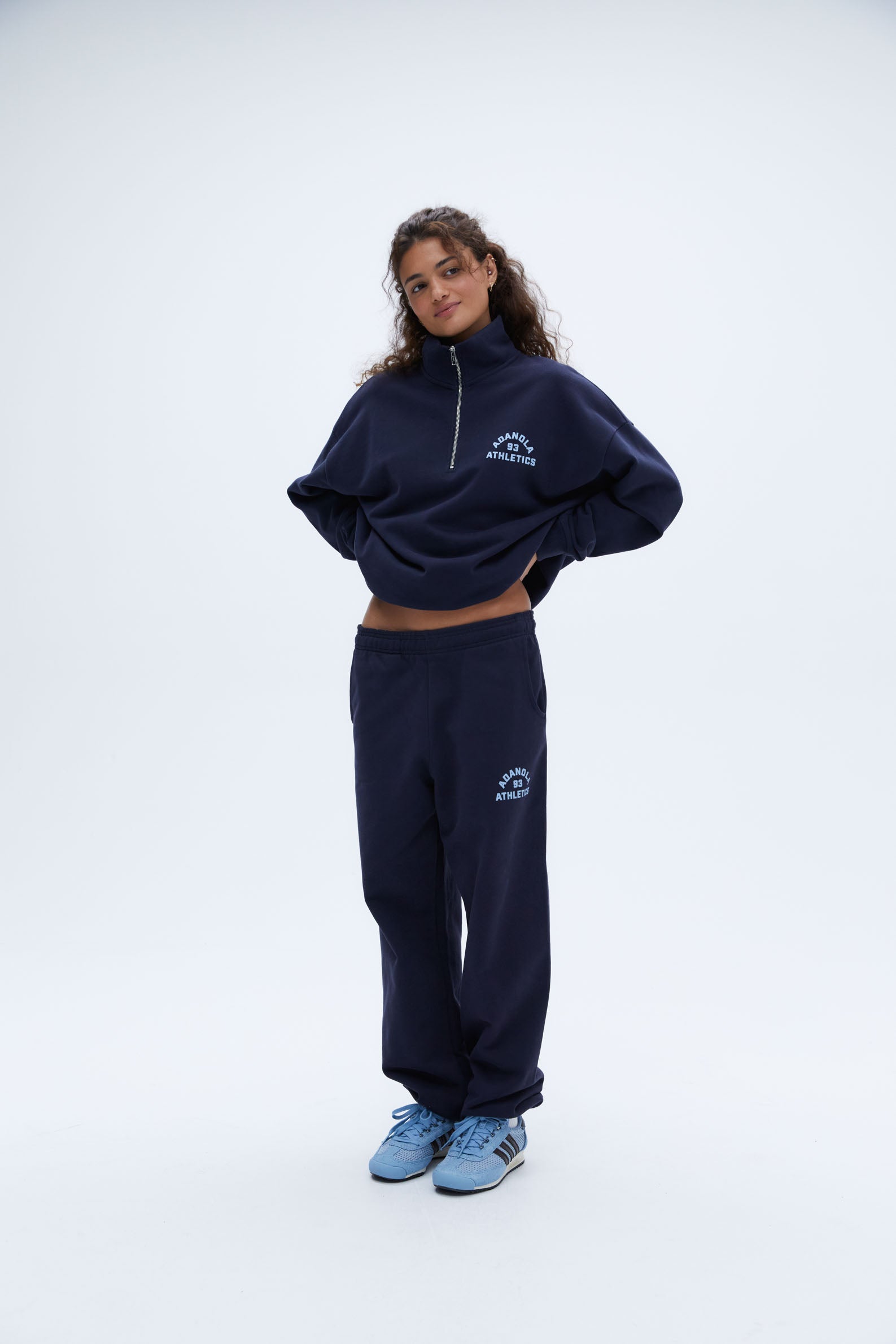 Oversized Funnel Neck Zip-Up Sweatshirt for Women | Cozy Fleece Pullover | Navy Blue & Powder Blue | Perfect for Campus Wear, Casual Outfits & Loungewear