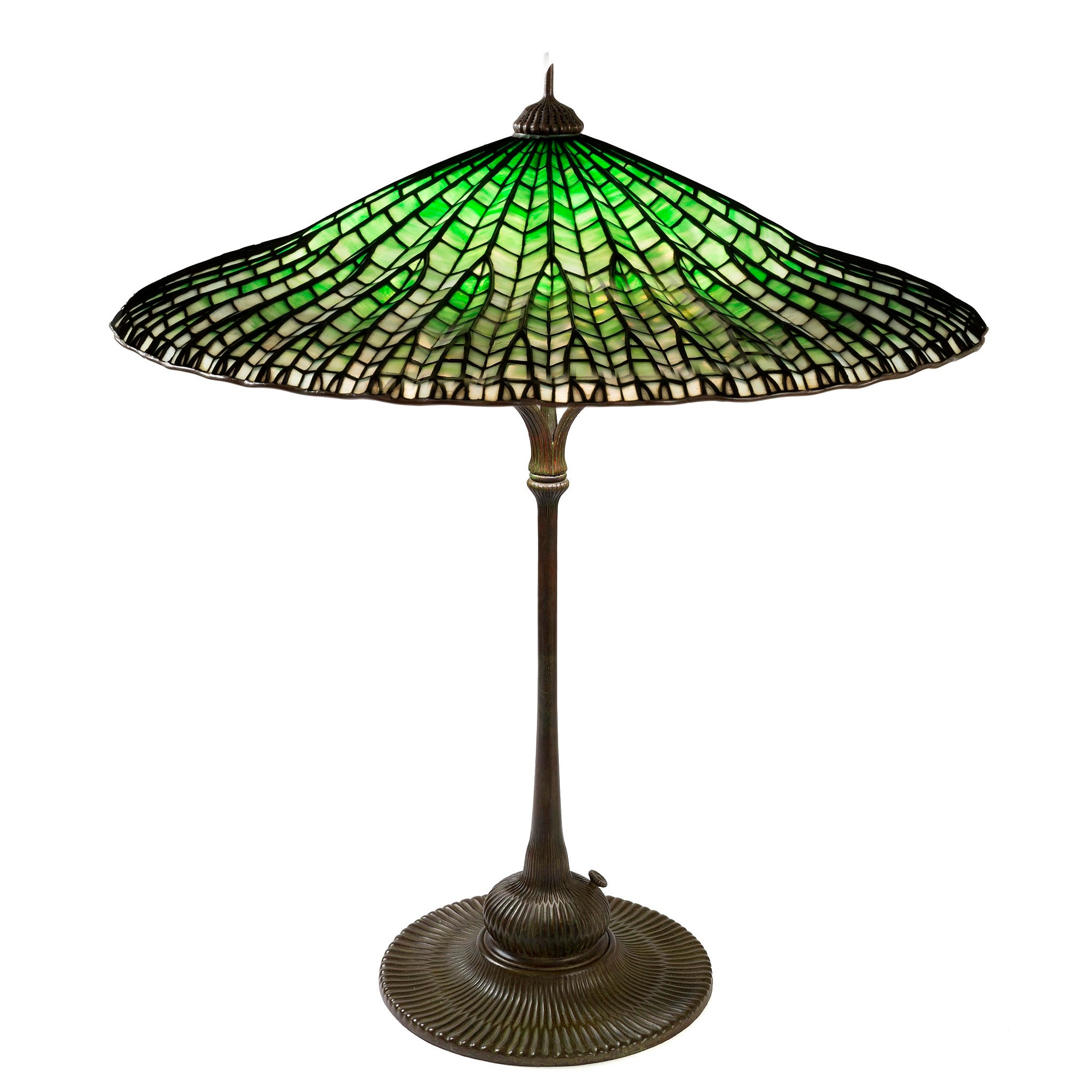 Tiffany Studios New York Lotus Leaf Table Lamp - Vintage Stained Glass Desk Light for Home & Office Decor
