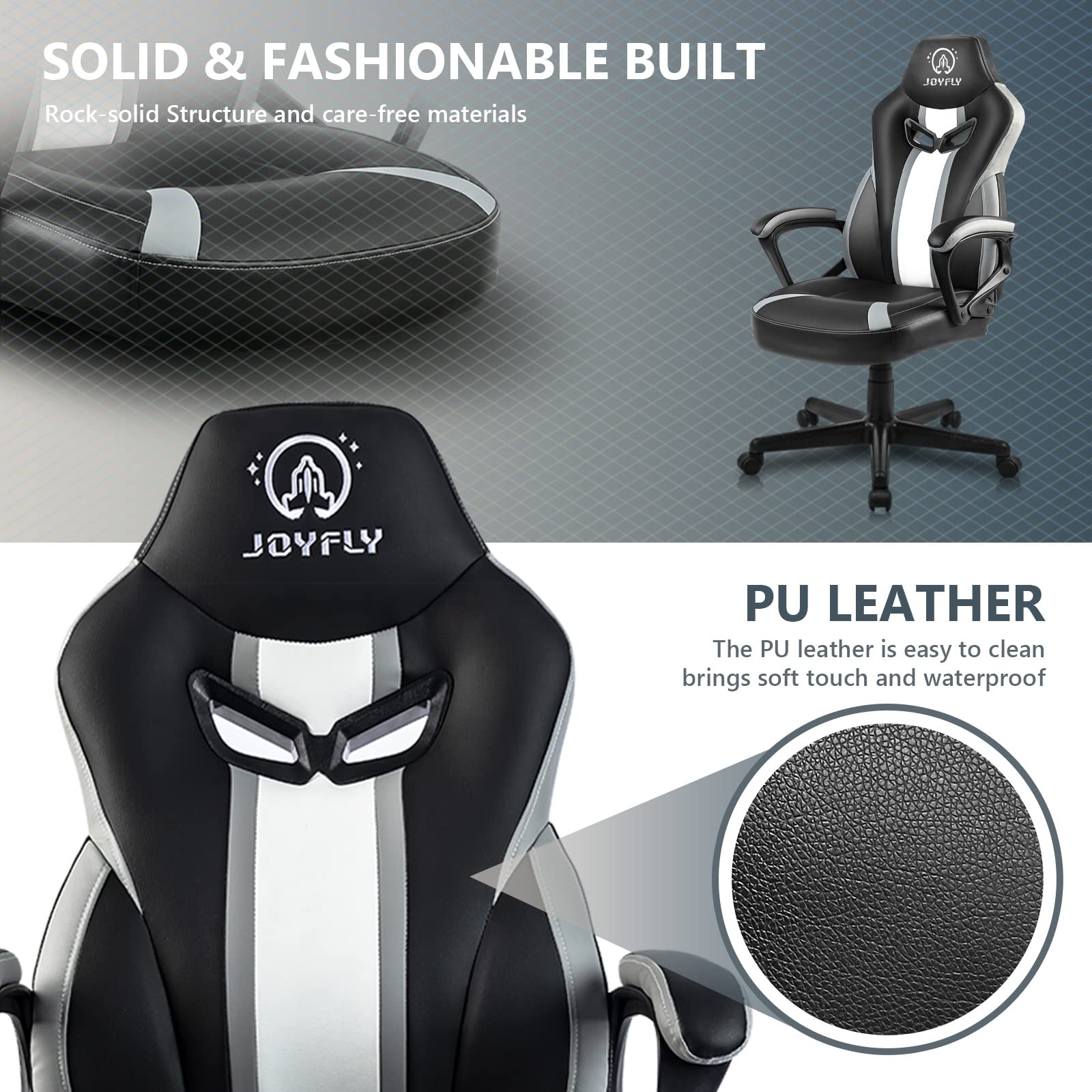 JOYFLY Ergonomic Gaming Chair for Adults - High Back PC Computer Chair with Adjustable Lumbar Support - Perfect for Esports, Office Work & Home Gaming Setup (Black)