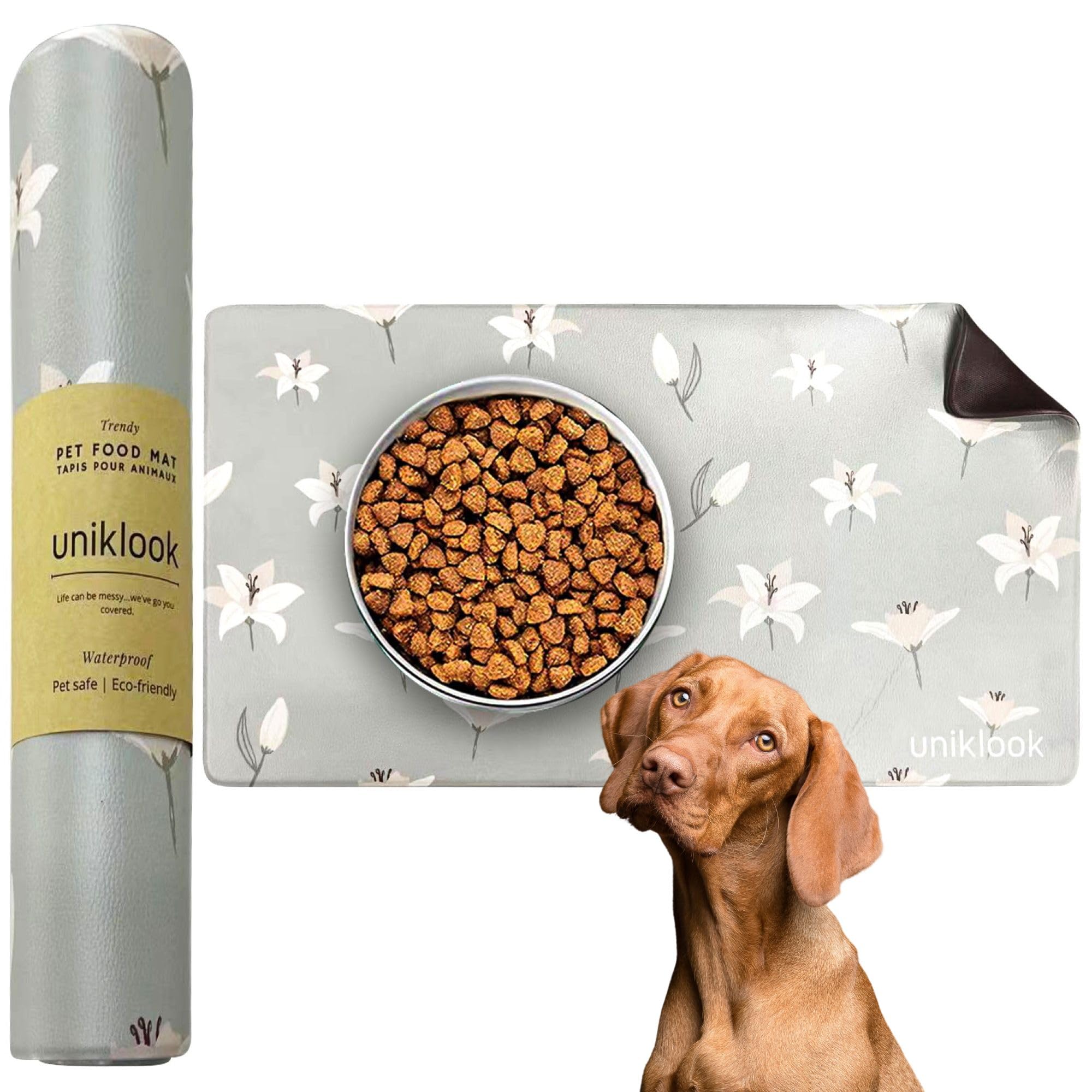 Non-Slip Waterproof Dog Food Mat - Durable Pet Feeding Mat for Bowls, Food & Water - Easy Clean Dog Bowl Placemat for Kitchen & Floor - Perfect for Messy Eaters & Spills - UnikLook