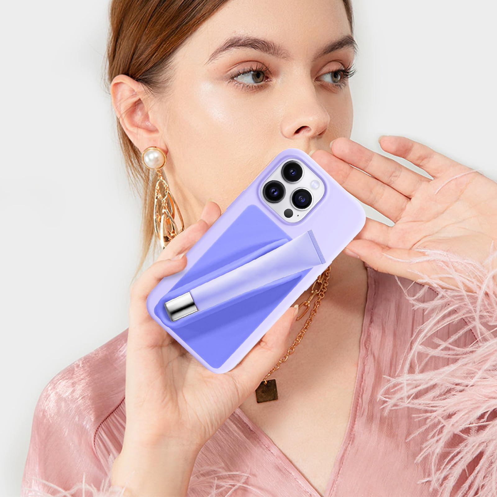 Silicone Lipstick Holder for iPhone & Android Phone Cases - Stick On Lip Gloss & Lip Balm Holder for Smartphone Back (Purple) - Perfect for Makeup Touch-Ups On The Go