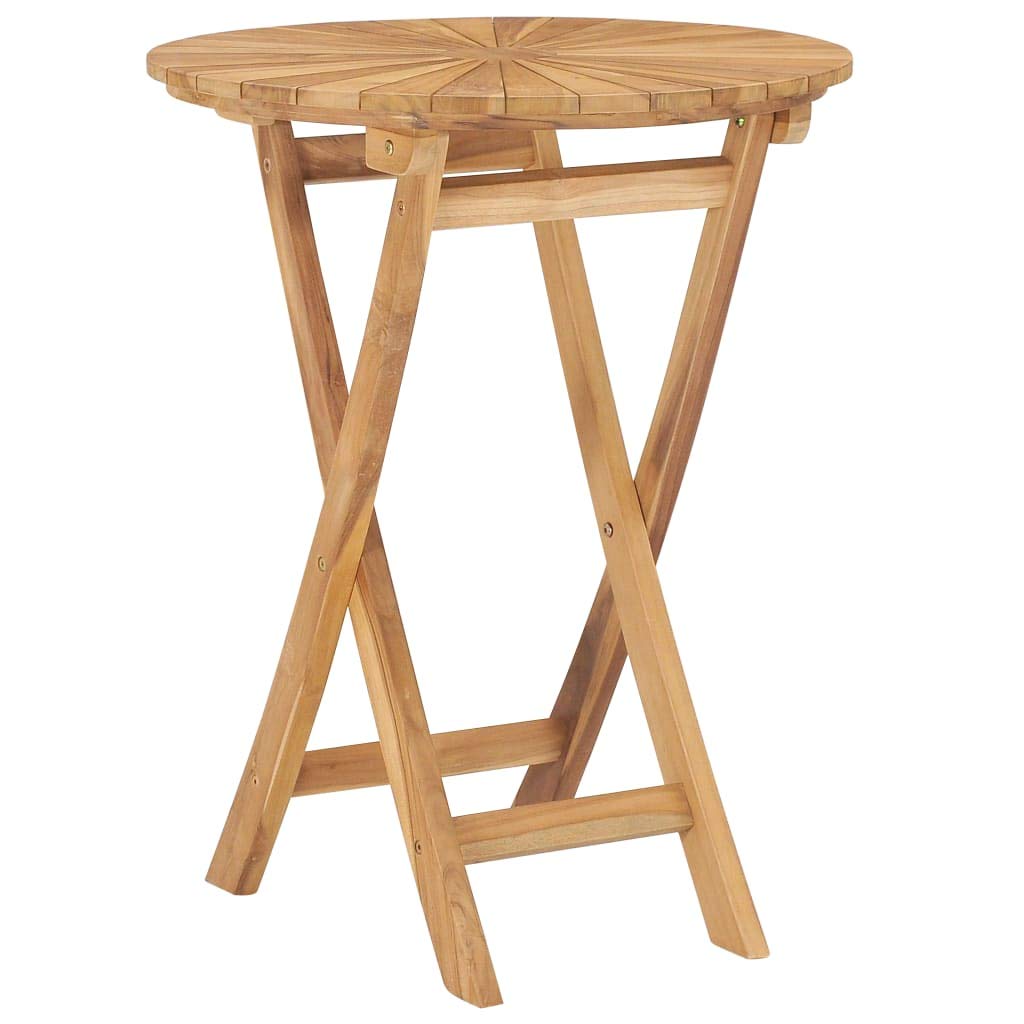 Foldable Outdoor Patio Table - Weather Resistant Solid Teak Wood Round Side Table (23.6