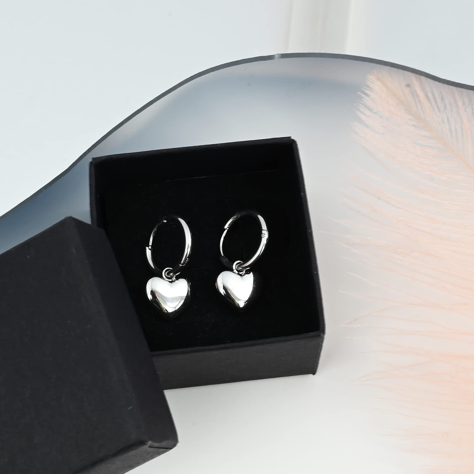 Hypoallergenic Silver Heart Dangle Huggie Hoop Earrings for Women & Teen Girls - Perfect for Valentine's Day, Date Night & Everyday Wear