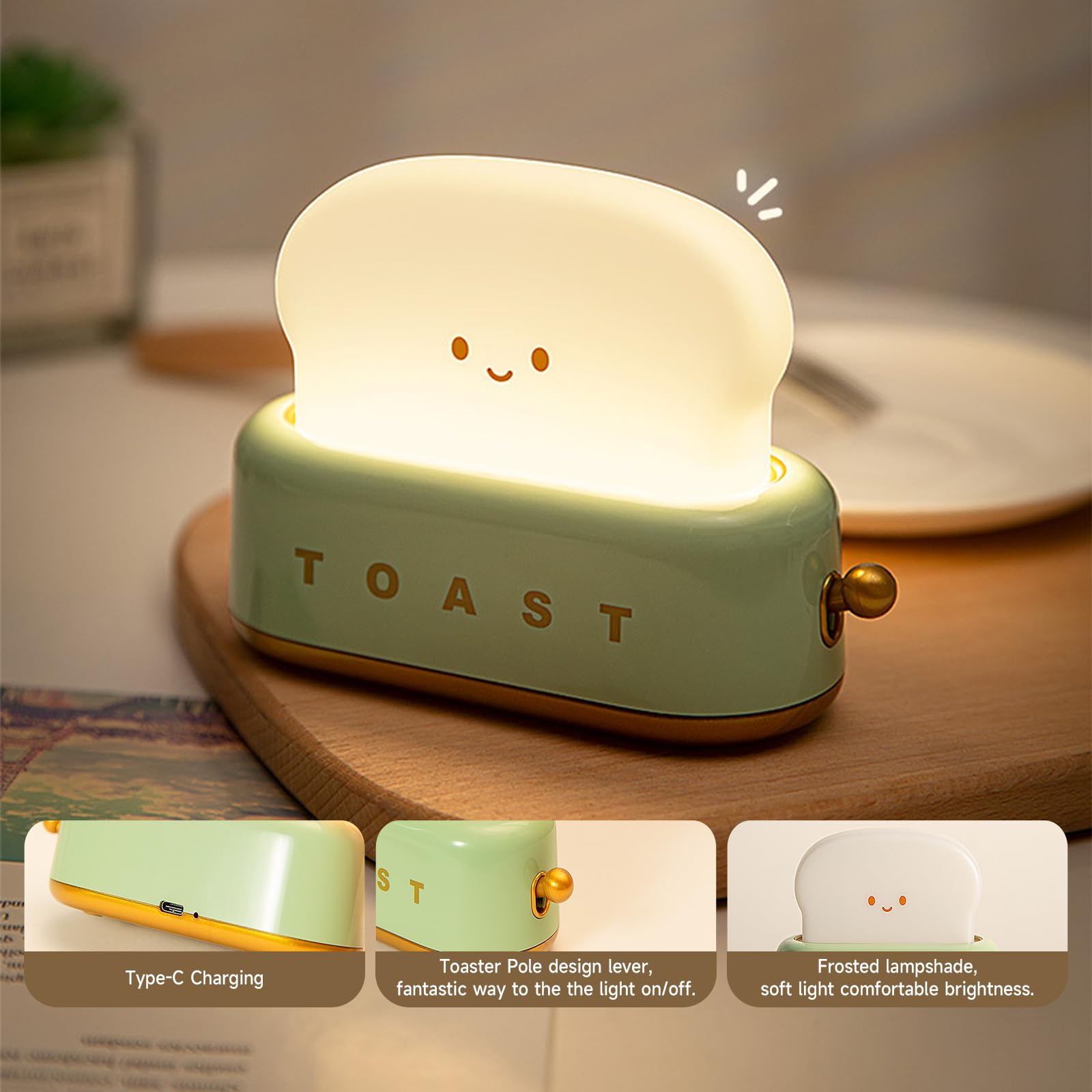 Voltiorbit Toast Night Lamp - Rechargeable LED Toaster Night Light with Timer & Brightness Control - Cute Kids Bedroom Decor - Perfect Gift for Teens, Boys & Girls (Yellow) - Ideal for Bedtime Reading, Nursery Room Lighting & Cozy Atmosphere Creation