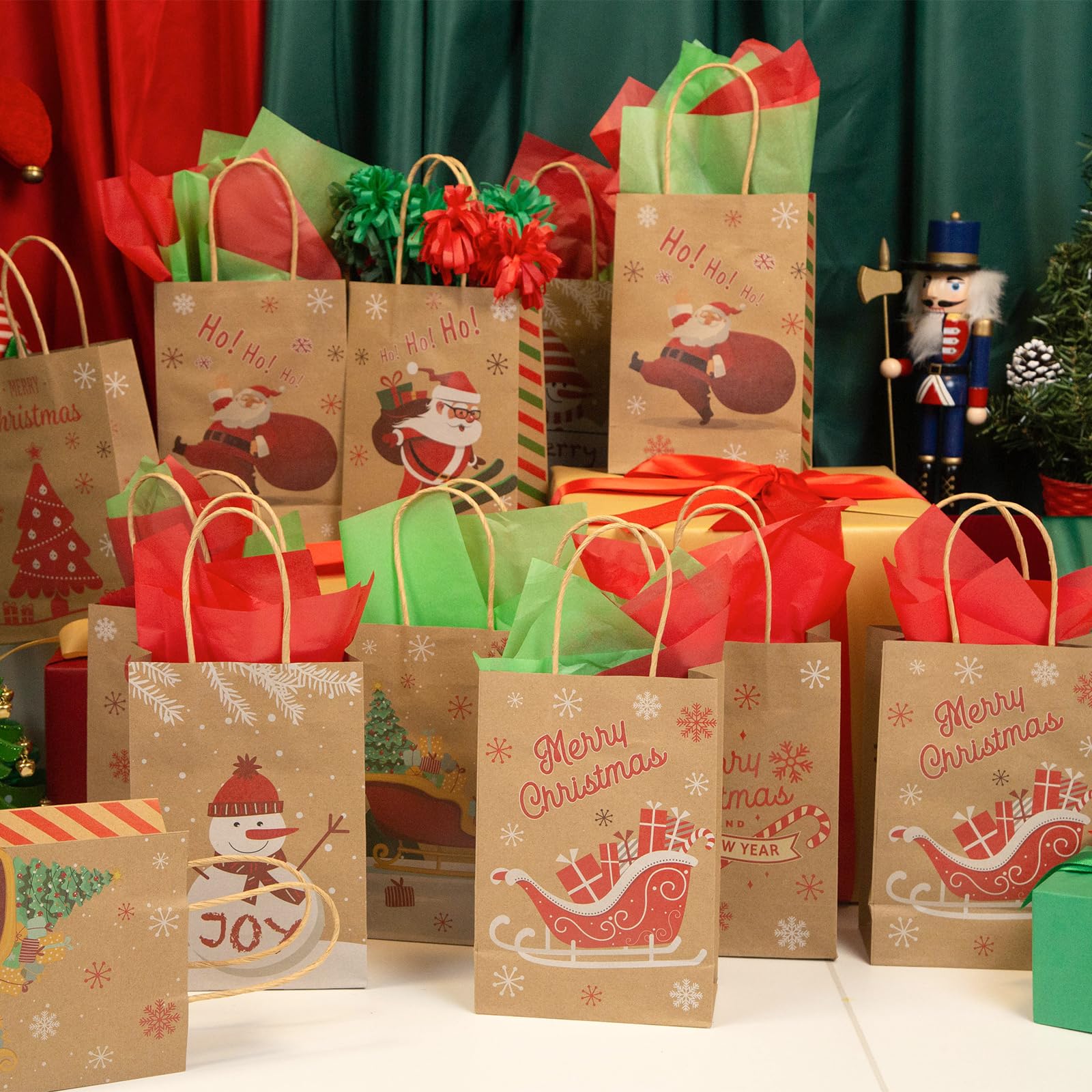 VGOODALL 12PCS Christmas Gift Bags with Tissue Paper - Holiday Treat Bags with Handles for Christmas Party Favors, Gift Exchange & Holiday Celebrations - Perfect for Classroom Gifts, Office Parties & Family Gatherings