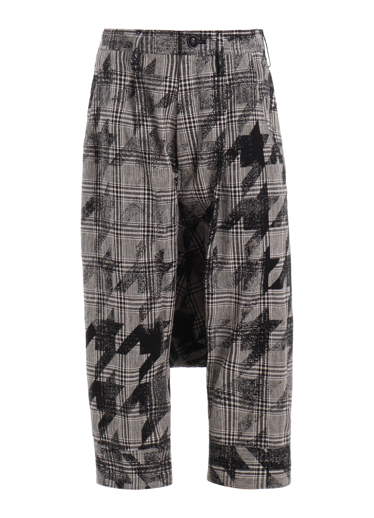 Cotton Linen Plaid Big Houndstooth Cuffed Hem Sarouel Pants - Stylish Loose Fit Trousers for Streetwear, Casual Outfits & Boho Fashion