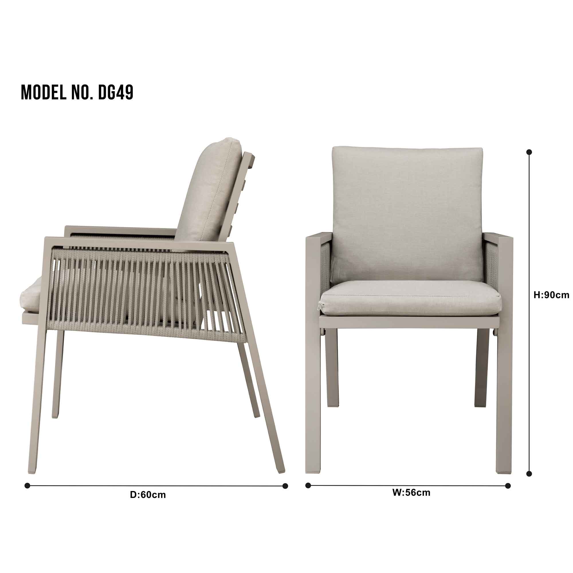 Fusion 4-Piece Aluminum Patio Dining Chairs Set with Armrests - Light Grey DG50 for Outdoor Garden, Backyard, and Poolside Relaxation