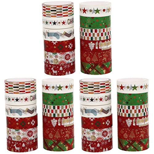 NUOBESTY 36 Pcs Christmas Washi Tape Set - Merry Christmas Xmas Tree Washi Tape & Masking Tape for Holiday Scrapbooking, Gift Wrapping & DIY Crafts