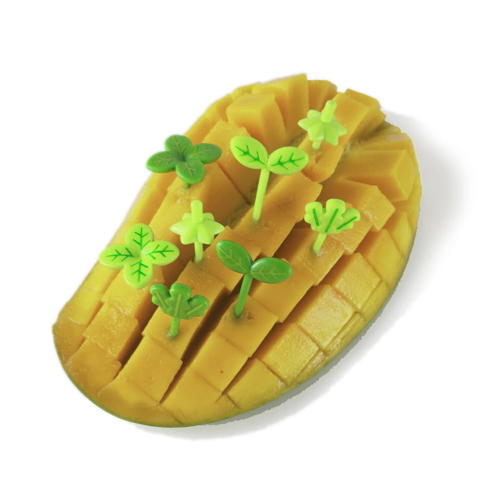 8-Piece Green Plant-Shaped Plastic Fruit Forks - Food Picks for Desserts, Appetizers & Party Snacks - Eco-Friendly Toothpicks for Fruit, Cheese & Charcuterie Boards